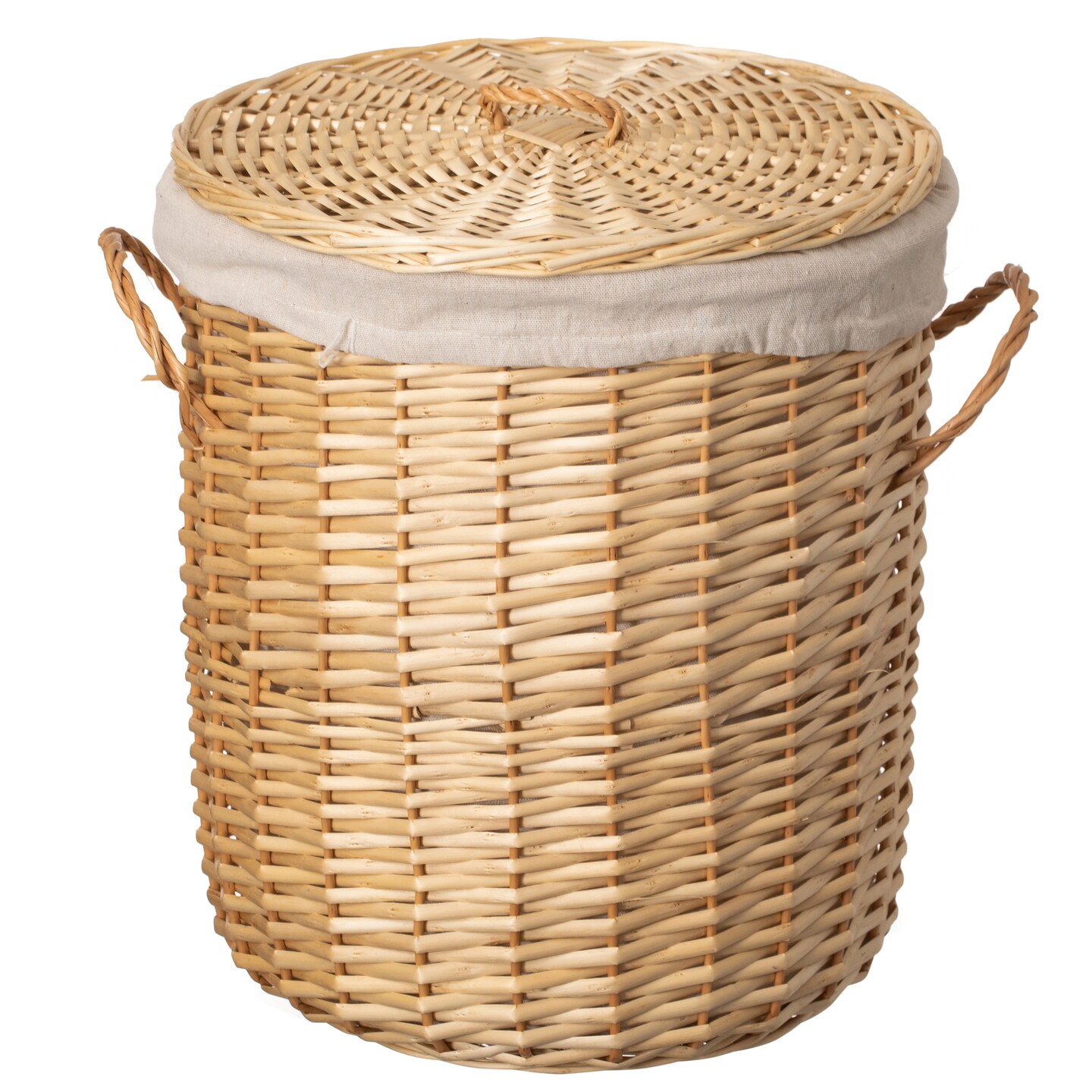 Wickerwise Round Willow Wicker Laundry Basket with Lid Side Handles & Removable Fabric Liner Natural Decorative Storage Hamper for Clothes Towels Blankets and Everyday Home Organization