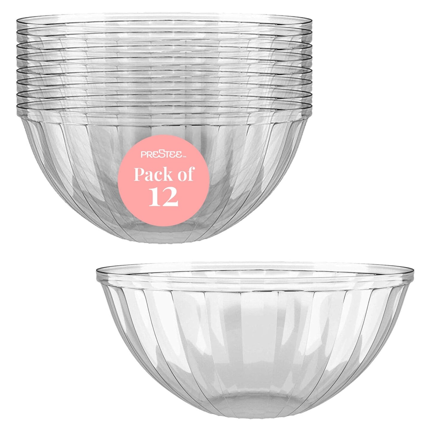 Clear Plastic Serving Bowls, 48 Oz. 12 Pack - Round Disposable Bowls for Events