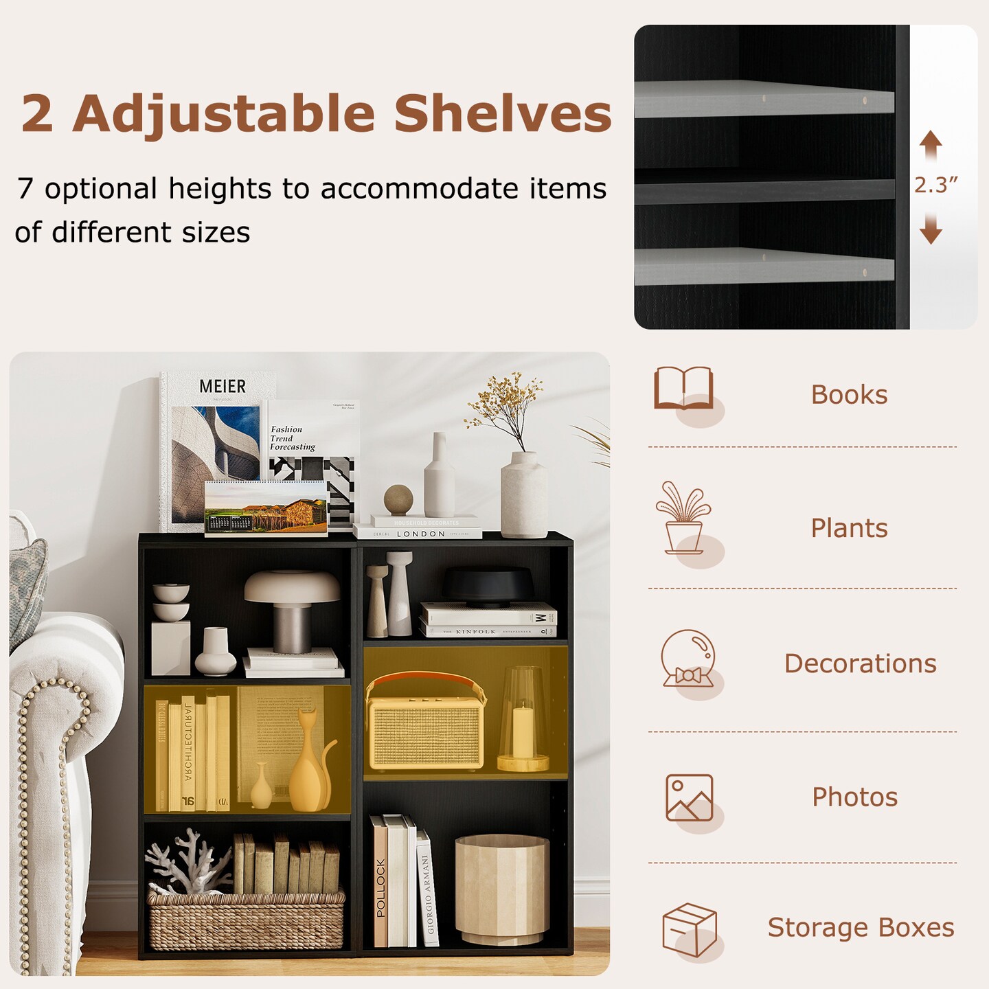 3-Tier Open Cube Bookshelf with Customizable Shelves Living Room Storage