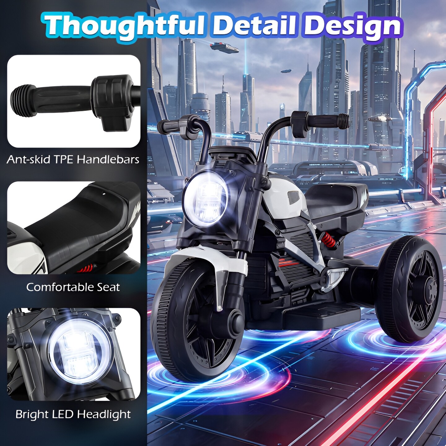 6V Kids Ride-On Motorcycle with Headlight, Music for kids 3–5