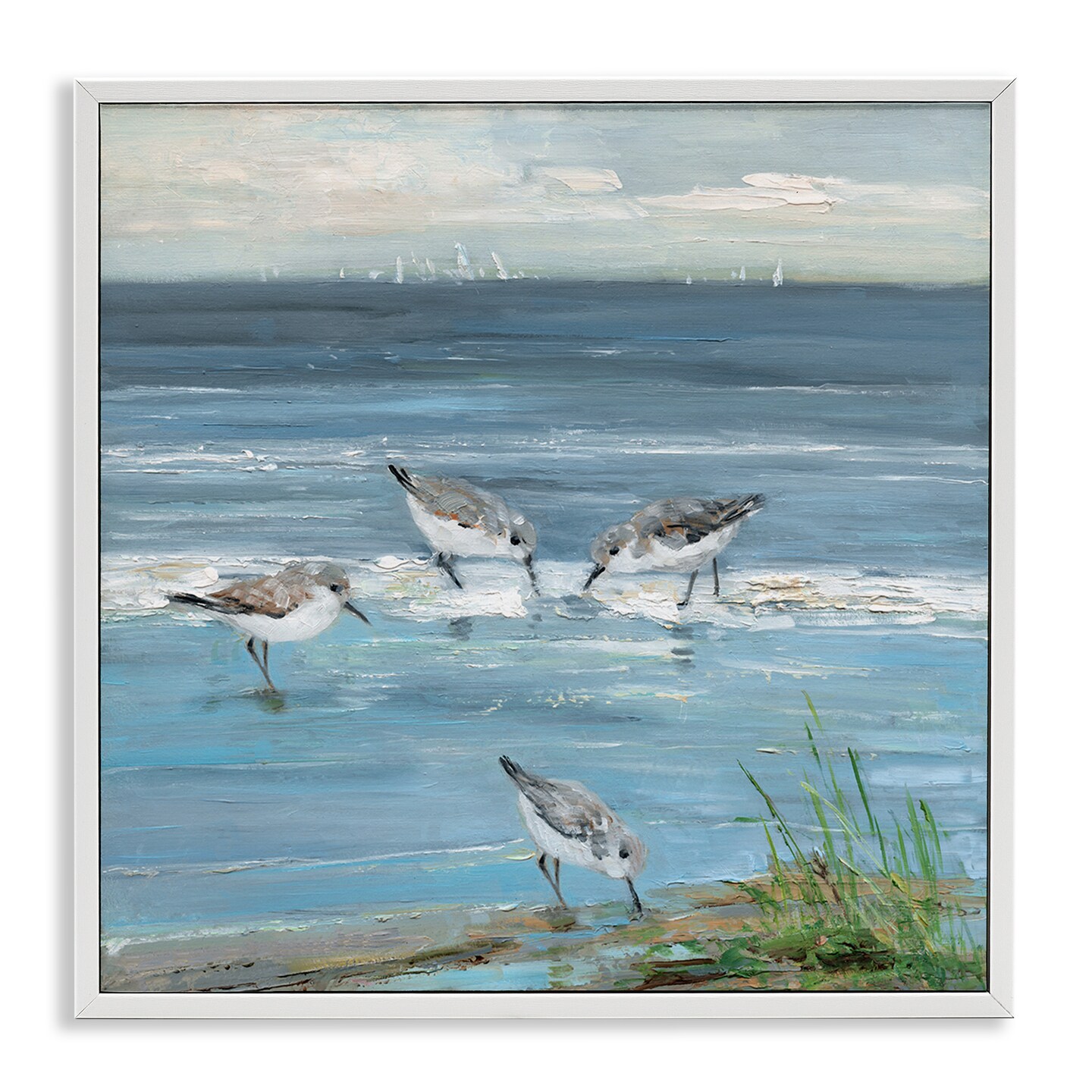 Stupell Industries Relaxed Sandpipers on Shore Framed Giclee By Sally ...