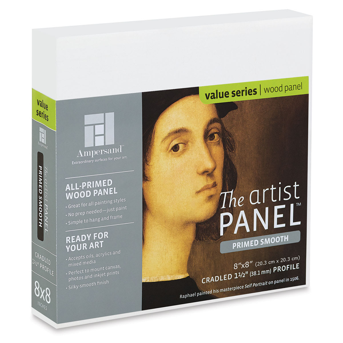 Ampersand Value Series Artist Panel - Smooth, 8" x 8", 1-1/2" Cradle