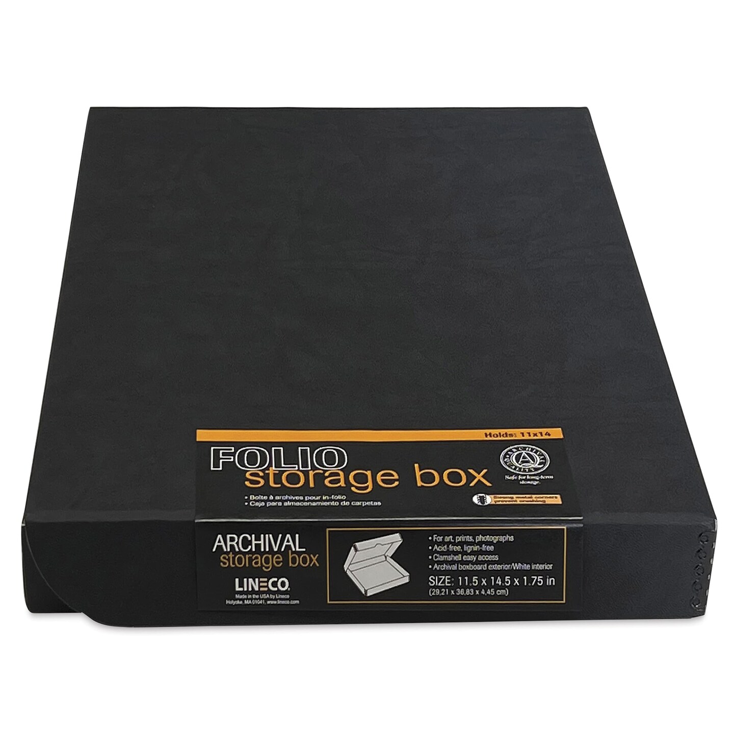 Lineco Folio Archival Storage Box - Black, Faux Leather, 11" x 14"