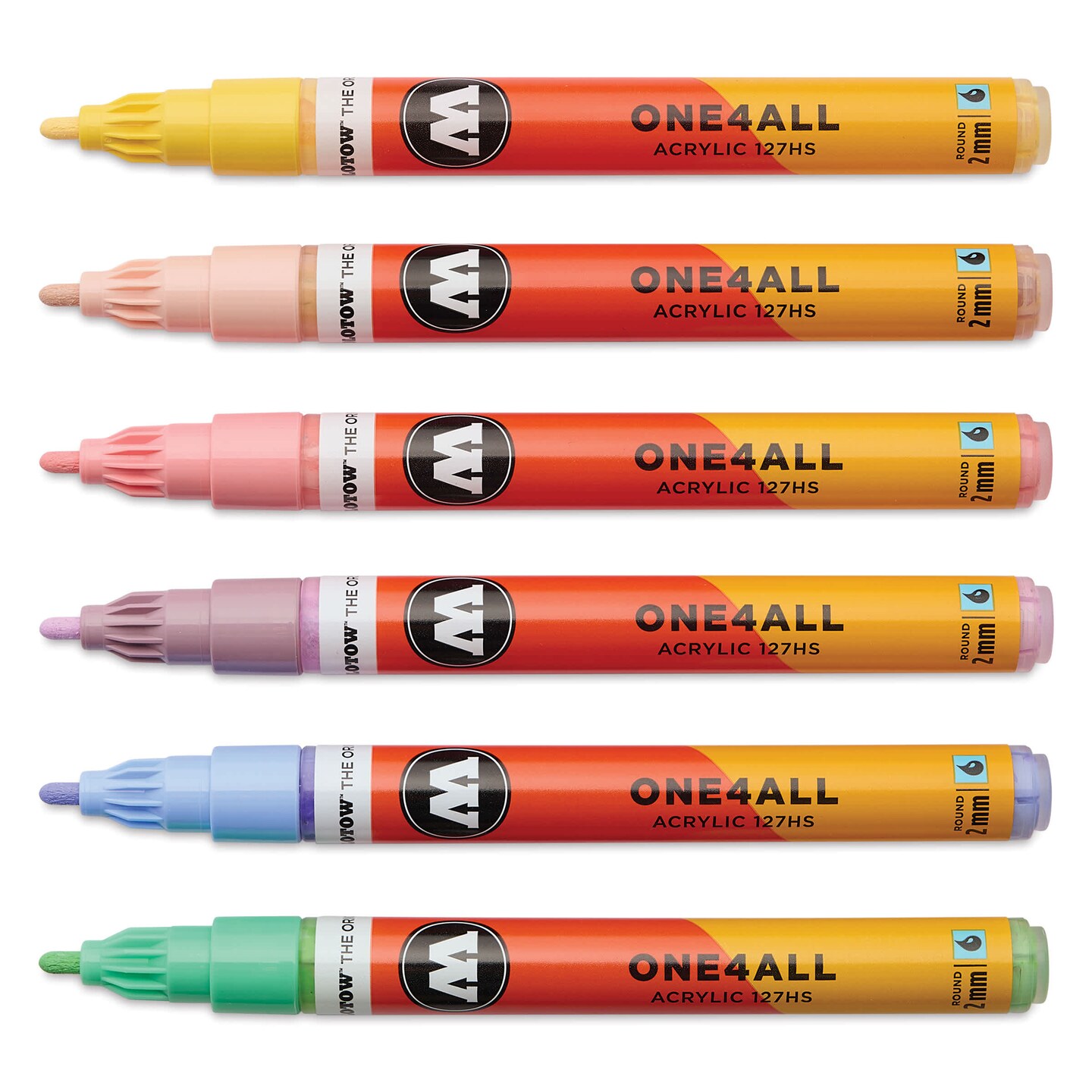 Molotow One4All Acrylic Markers - Set of 6, Pastel Classic Colors, 2 mm