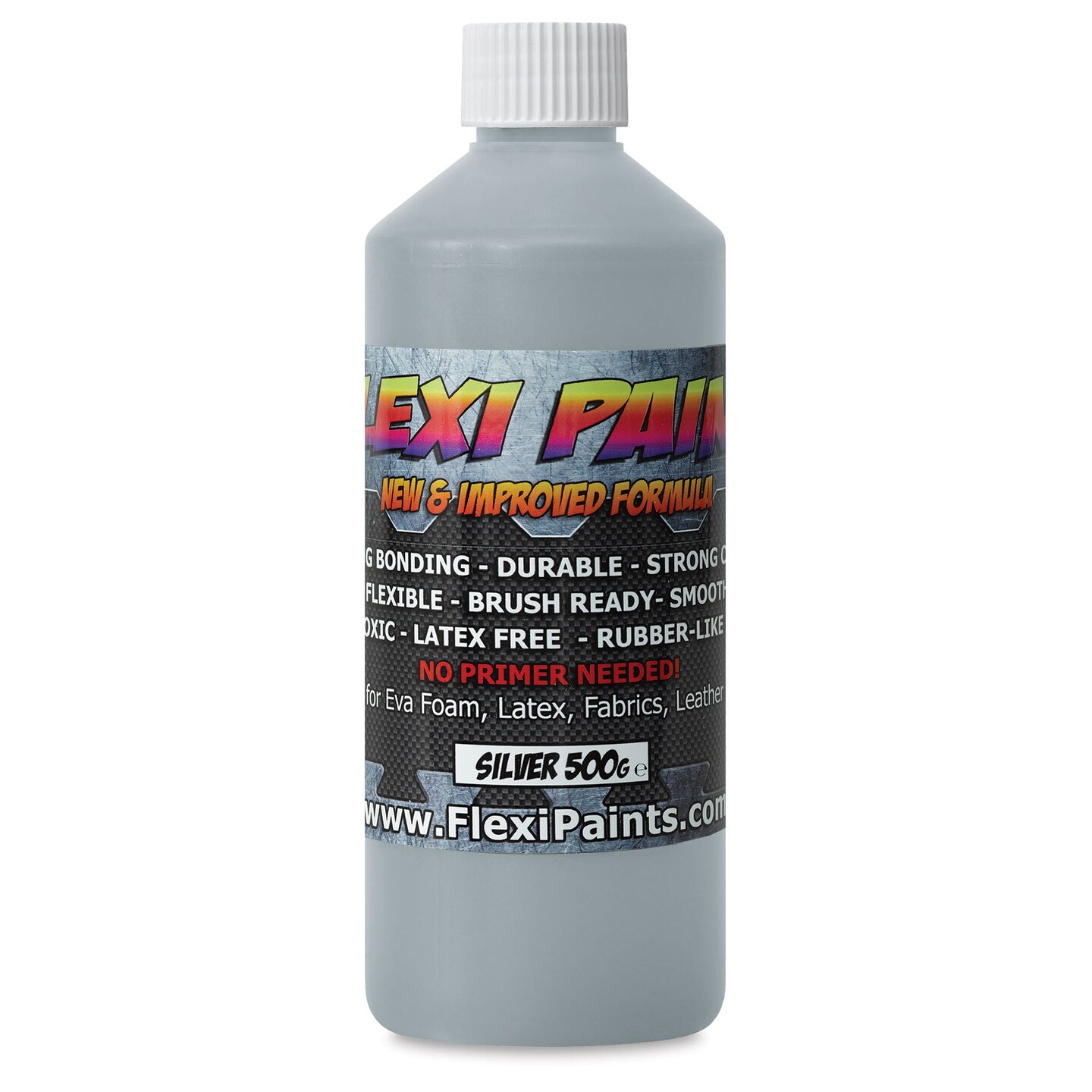 Flexi Paint Waterbased Flexible Cosplay Paint - Metallic Silver, 500 g (1.10 lb)