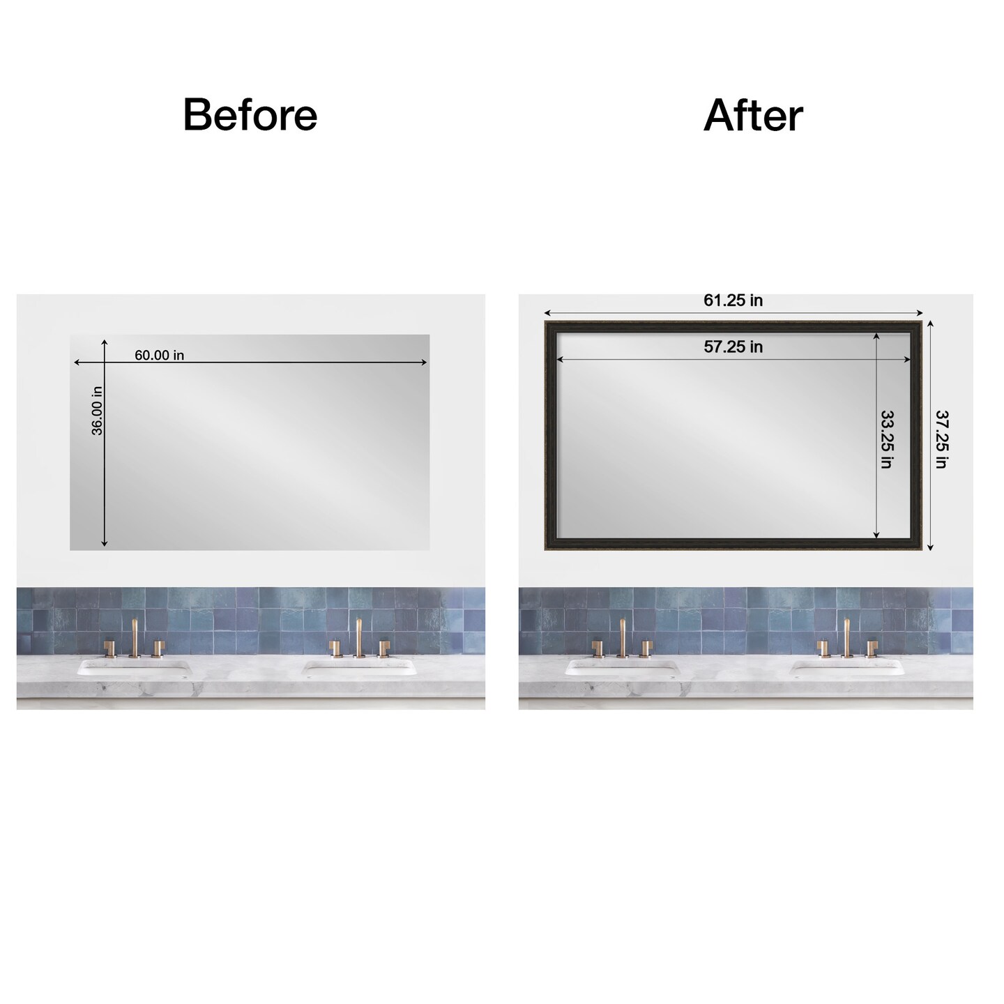 Amanti Art Mirror Makeover Bathroom Mirror Frame Border Kit - Fully Assembled Peel and Stick Frame - Mirror NOT Included - Accent Bronze Narrow Trim