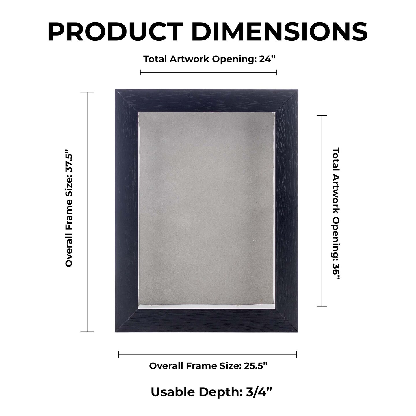 Black Wood Grain Shadow Box Frame with Acrylic Front - Light Brown Suede Backing, 30 Sizes
