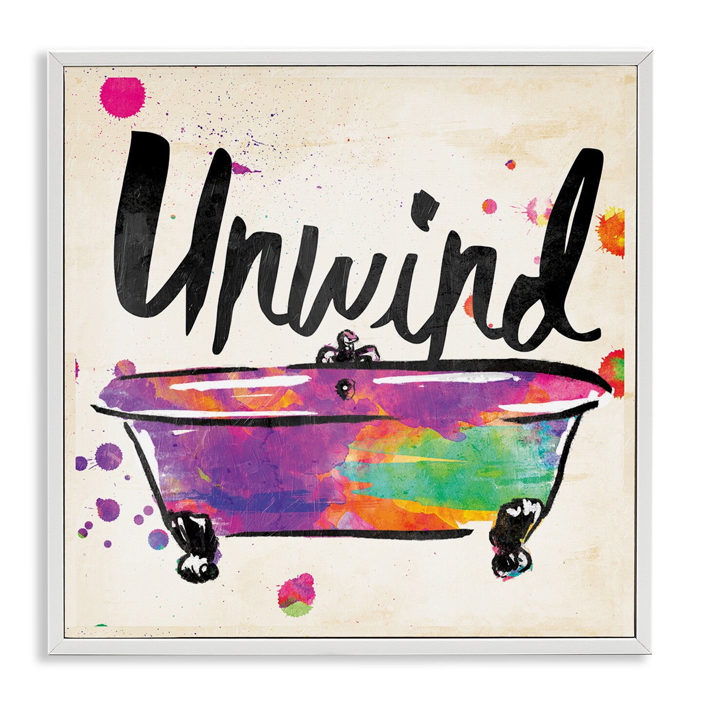 Stupell Industries Unwind Rainbow Colors Icon Bath Framed Giclee Art