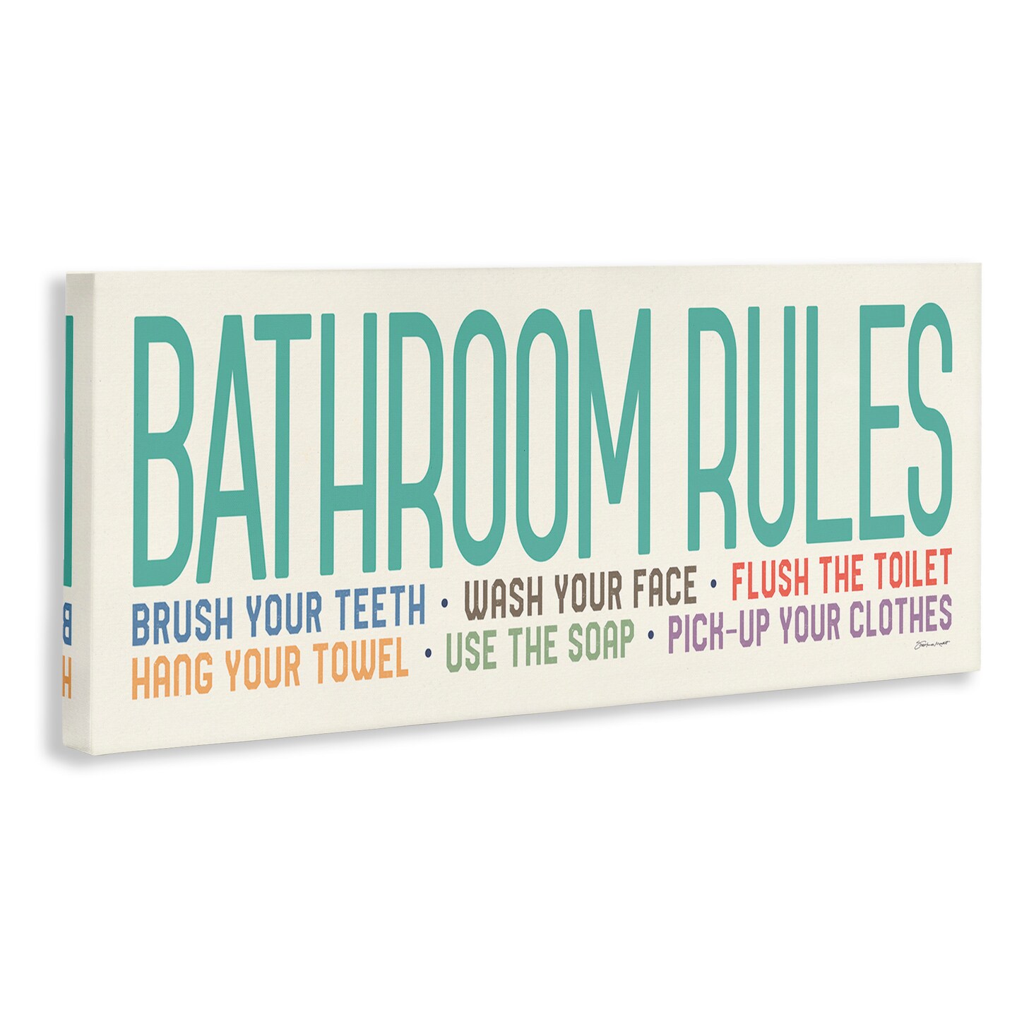 Stupell Industries Bathroom Rules with Teal Text Canvas Wall Art