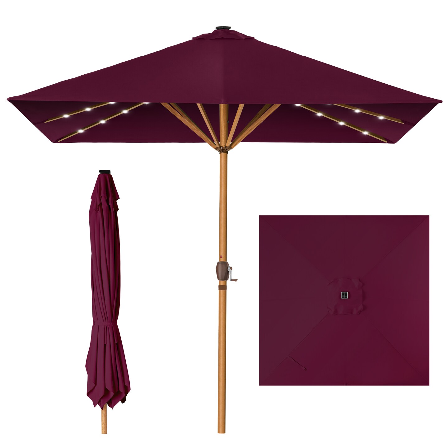 Best Choice Products 9ft Deep Square Solar LED Lighted Patio Umbrella w/ Faux Wood Texture, UV-Resistant