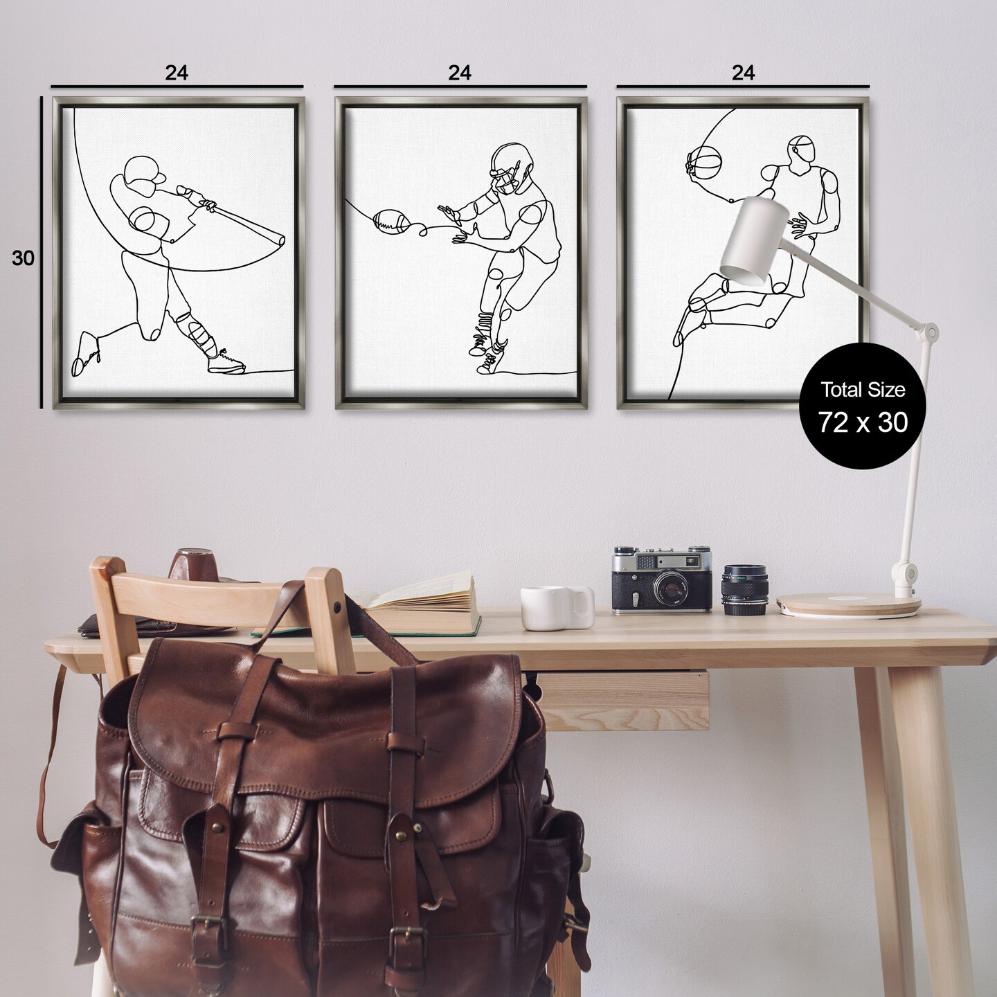 Stupell Industries Simple Line Doodle Playing Sports Framed Floater Canvas Wall Art
