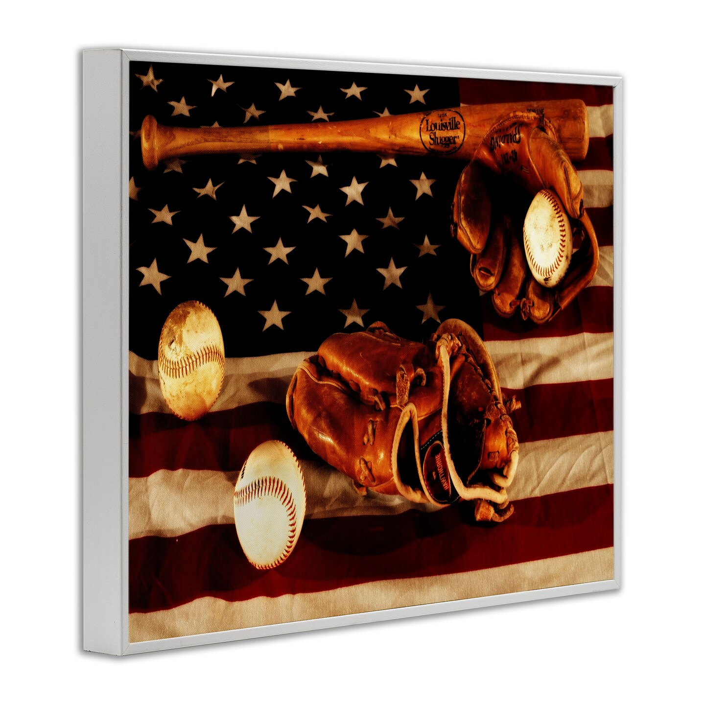 Stupell Industries Vintage American Flag Baseball Photo Framed Giclee Art