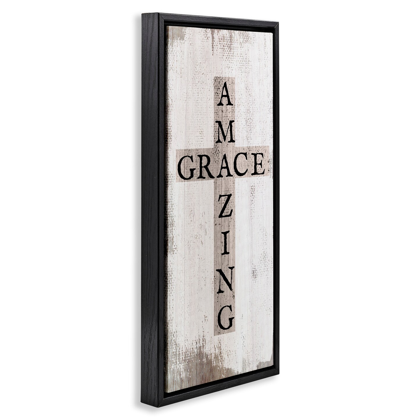 Stupell Industries Amazing Grace Rustic Cross Framed Floater Canvas Wall Art