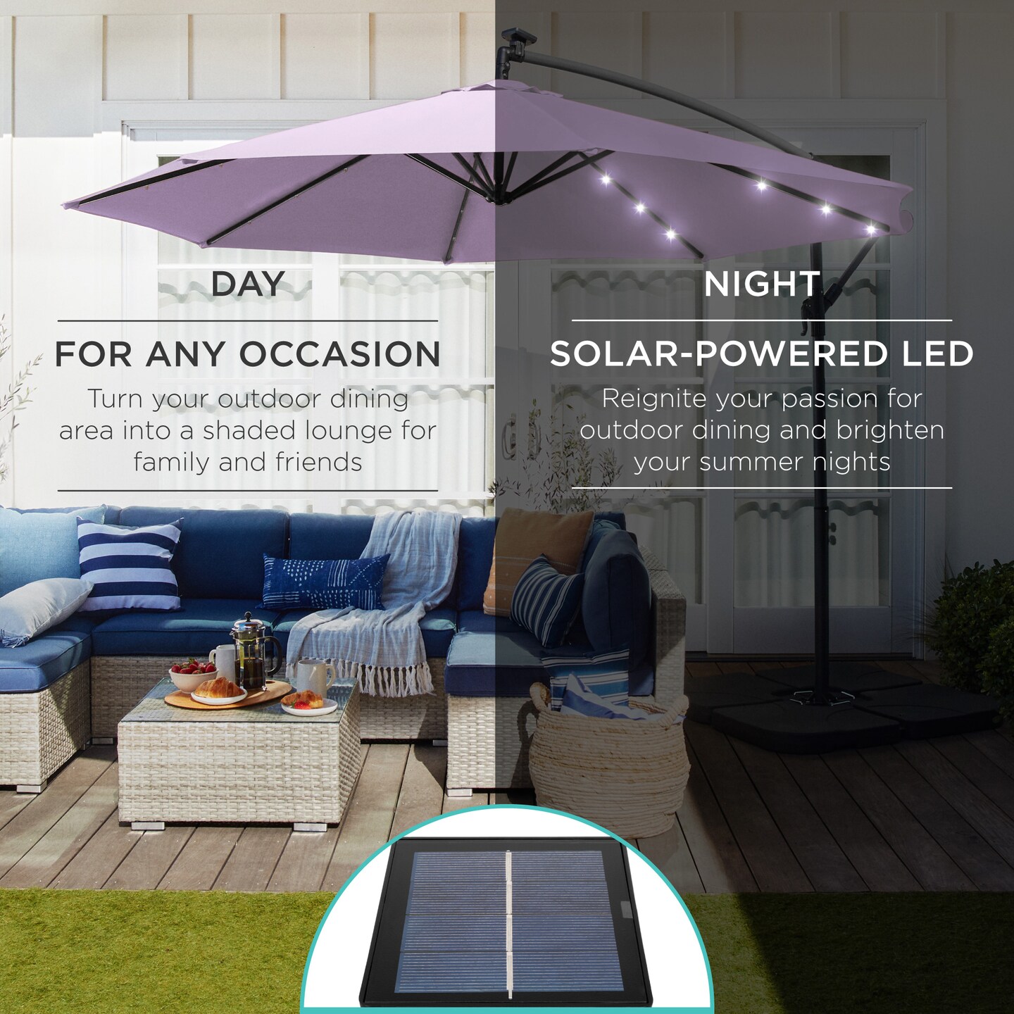 Best Choice Products 10ft Solar LED Offset Hanging Outdoor Market Patio Umbrella w/ Adjustable Tilt