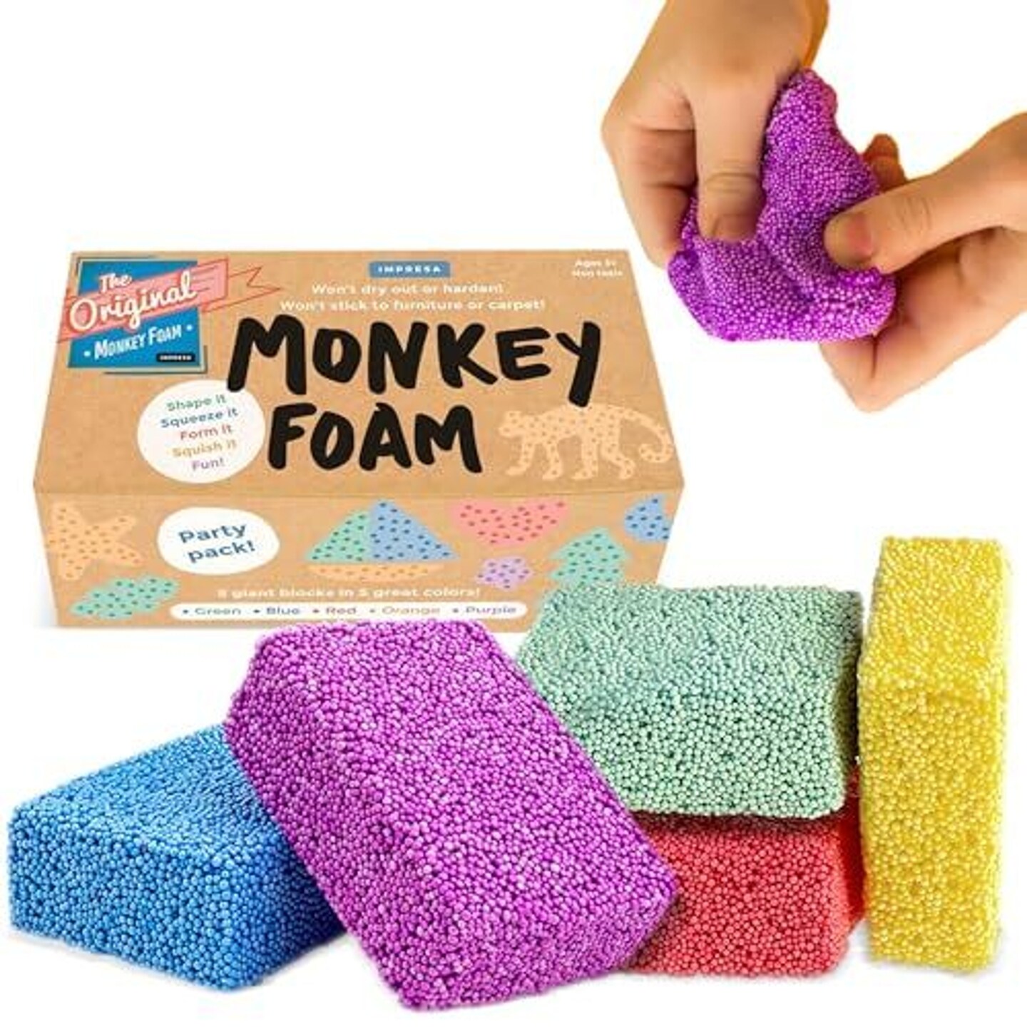 Impresa Monkey Foam from The Original Monkey Noodle 5 Giant Blocks, Squishy Sensory Toys for Kids with Unique Needs Fosters Creativity, Fun Play Foam, Great for Classrooms, Home, &#x26; Playtime Ages 3+