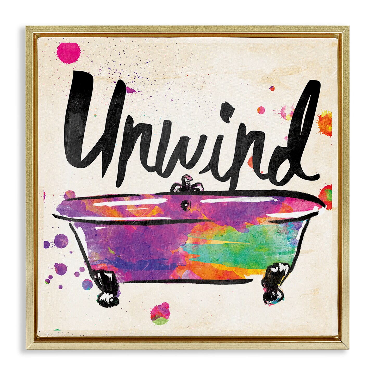 Stupell Industries Unwind Rainbow Colors Icon Bath Framed Floater Canvas Wall Art