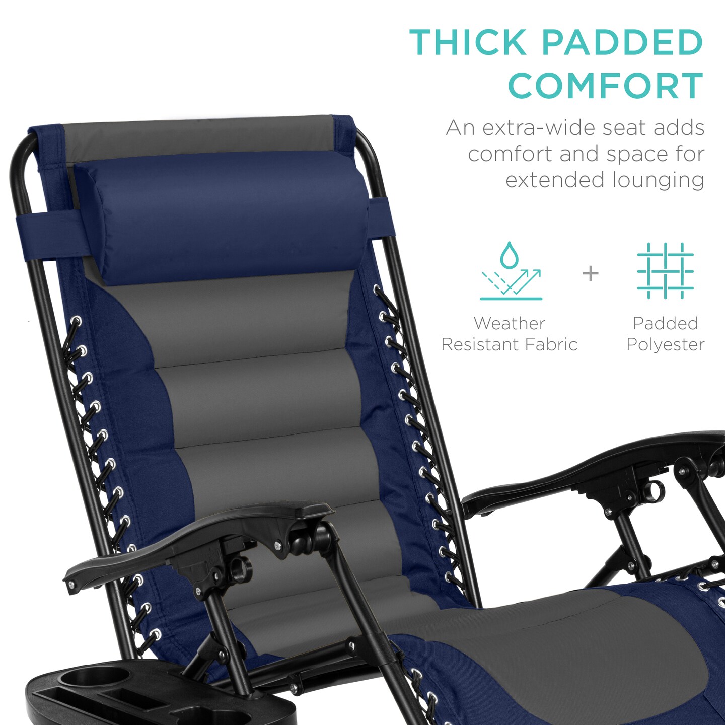 Best Choice Products Oversized Padded Zero Gravity Chair, Folding Outdoor Patio Recliner w/ Side Tray