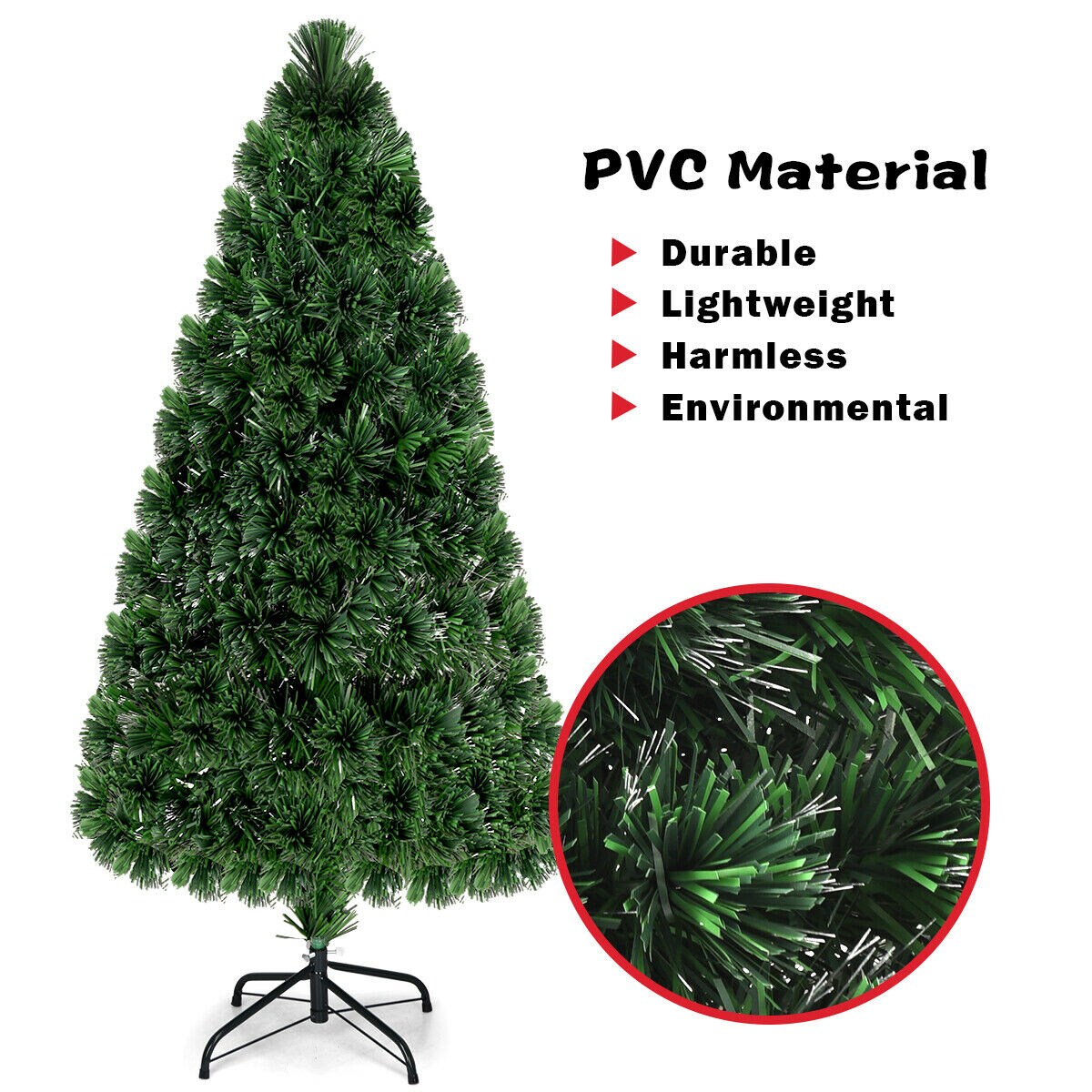 Costway Pre-Lit Fiber Optic Artificial PVC Christmas Tree Metal 5Ft