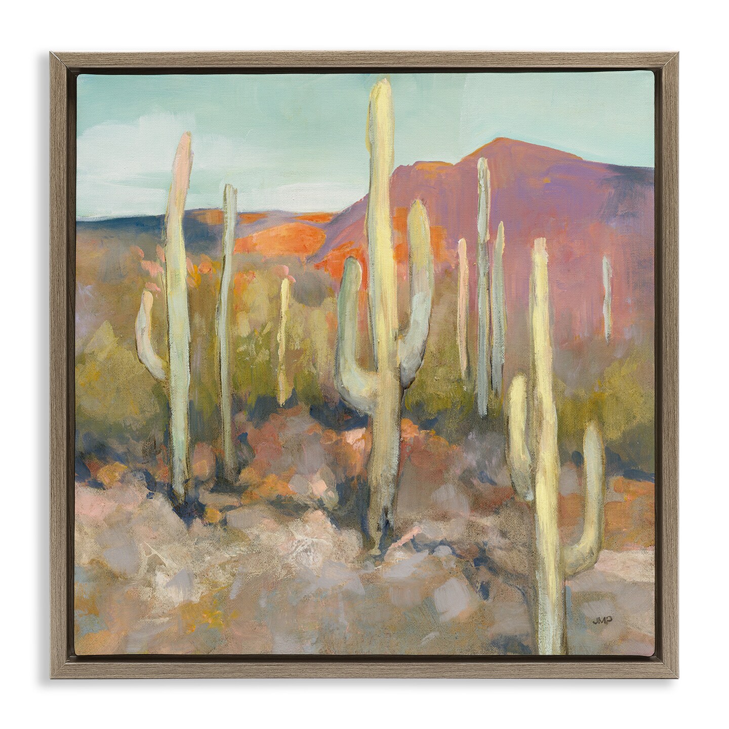 Stupell Industries Soft Cactus Desert Landscape Framed Floater Canvas Wall Art