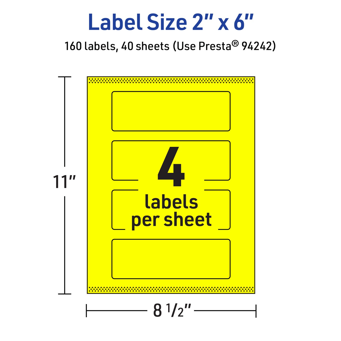 Avery Neon Yellow Paper Labels, 2&#x22; x 6&#x22; Rectangle