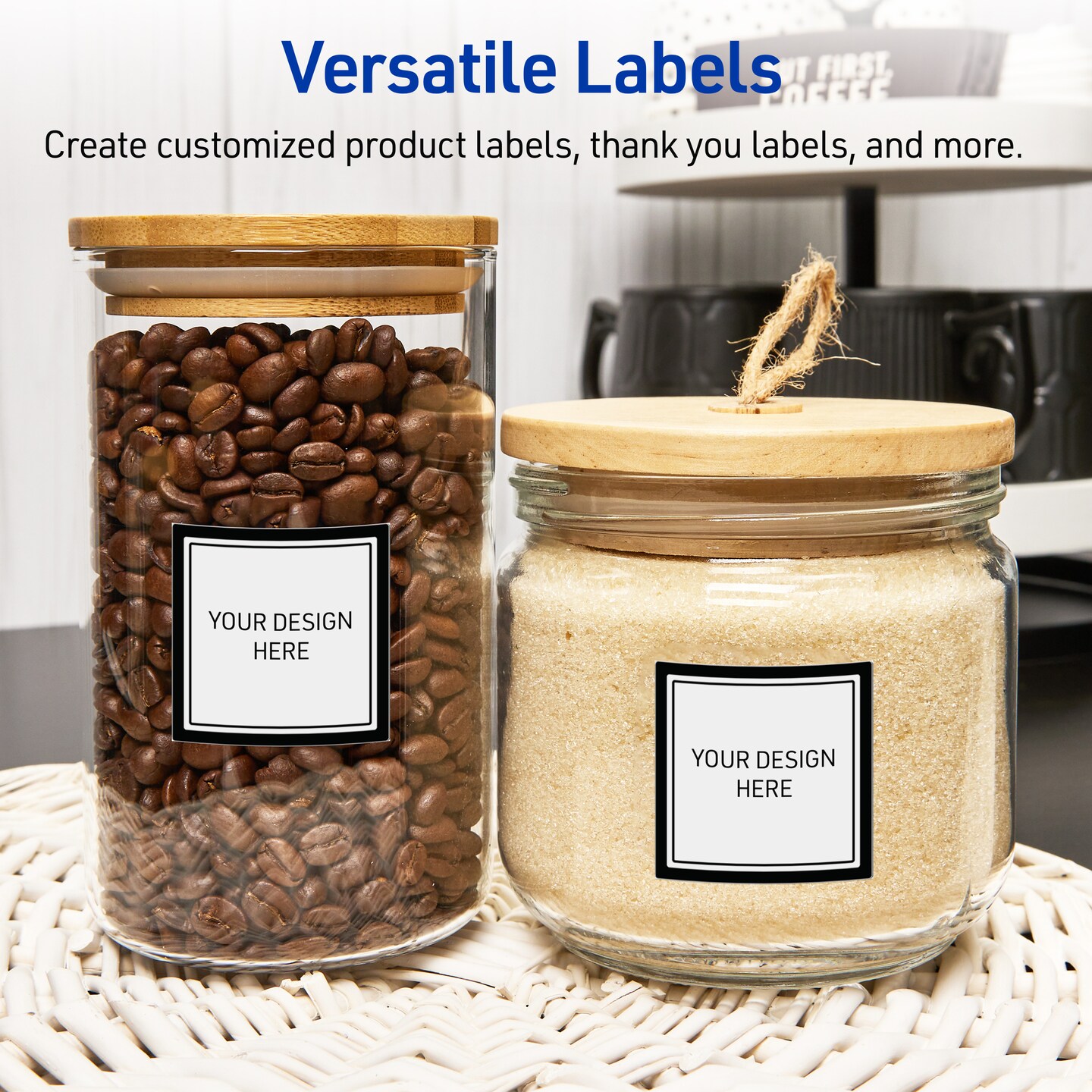 Avery Printable Square Labels, Double Black Border, 3&#x22; x 3&#x22;, Glossy White Square Labels, Permanent, Laser/Inkjet, 60ct, Great for Product Labels