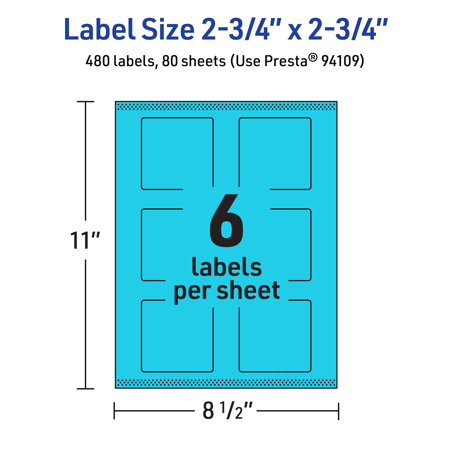 Avery Bright Blue Paper Labels, 2.75&#x22; x 2.75&#x22; Square