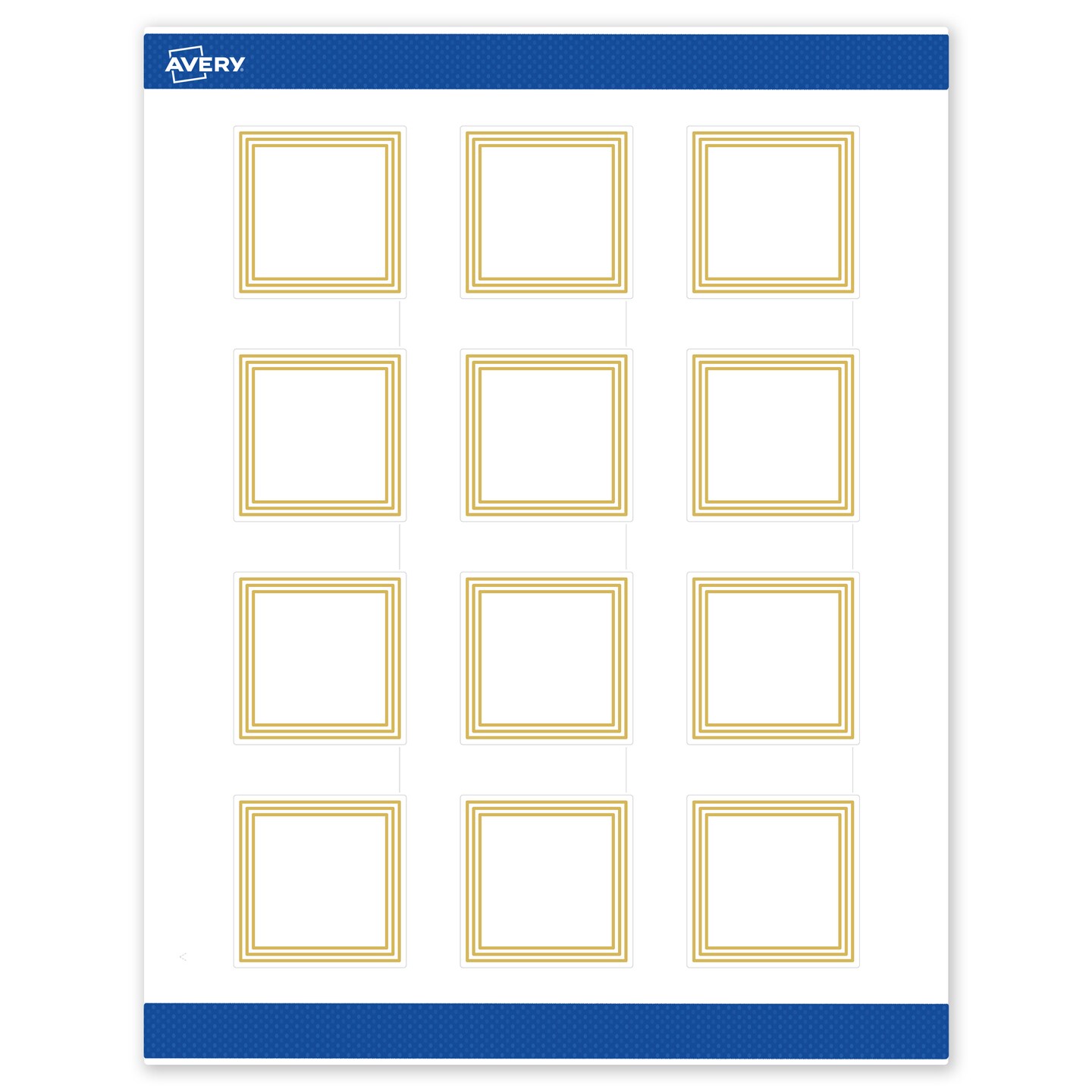 Avery Printable Square Labels, Gold Multi-Lined Border, 2&#x22; x 2&#x22;, Matte White Square Labels, Permanent, Laser/Inkjet, 120ct, Great for Product Labels