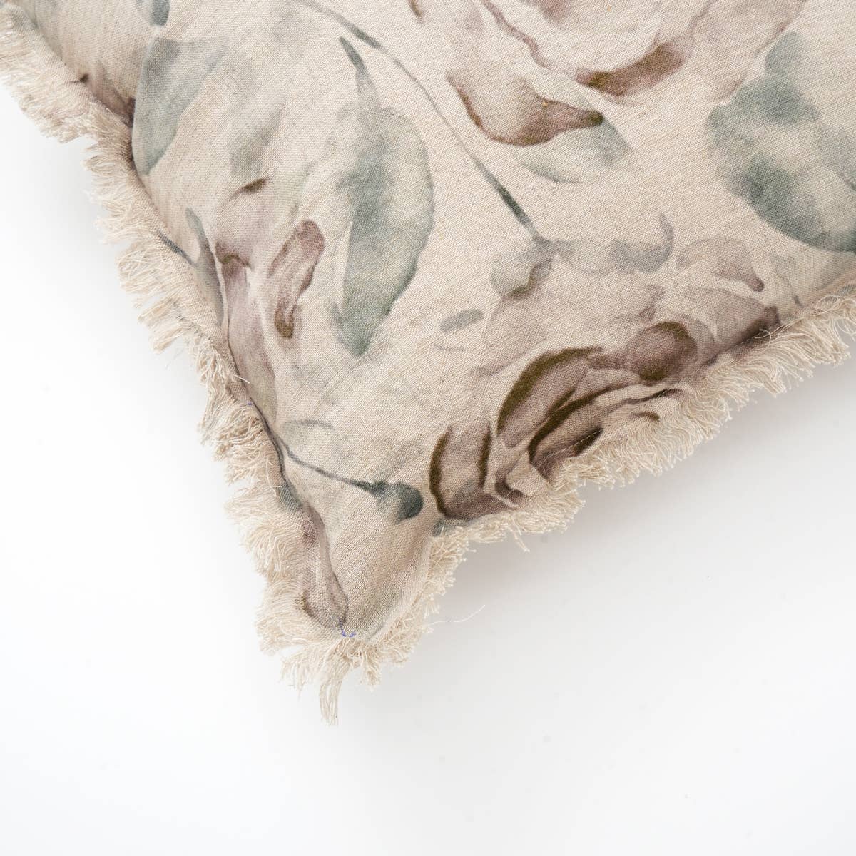 Decorative Linen Printed Lumbar Pillow 16" x 24" – Fringed Accent Cushion