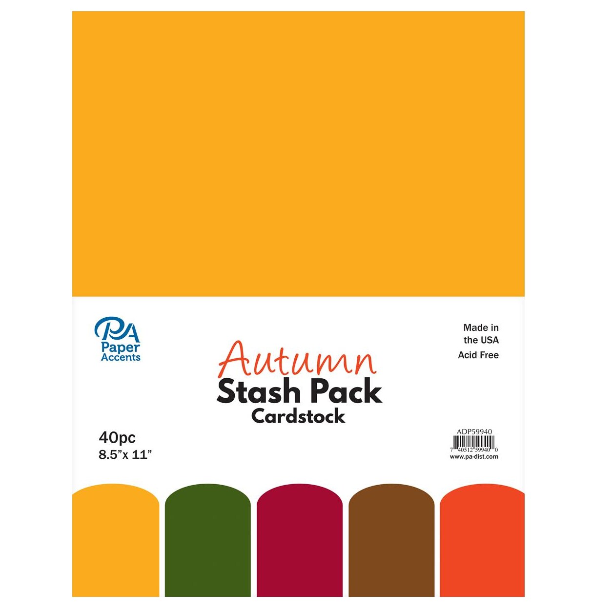 PA Paper Accents Stash Pack Cardstock Pack 8.5" x 11" Autumn, colored cardstock paper for card making, scrapbooking, printing, quilling and crafts, 65lb., 40 pieces