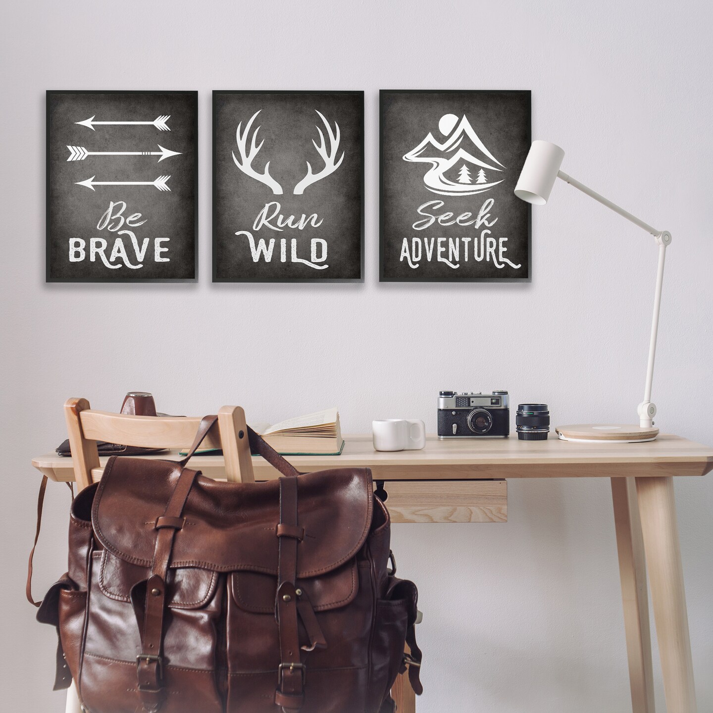 Stupell Industries Rustic Adventure Phrases 3pc Framed Giclee Wall Art Set Design by Ashley Calhoun