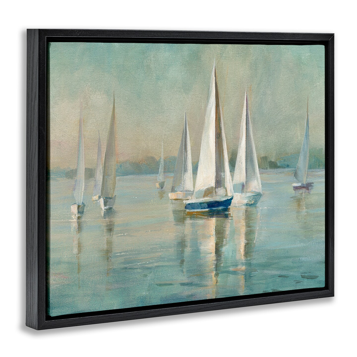 Stupell Industries Sailboats at Sunrise Floater Framed Canvas Wall Art Design by Danhui Nai