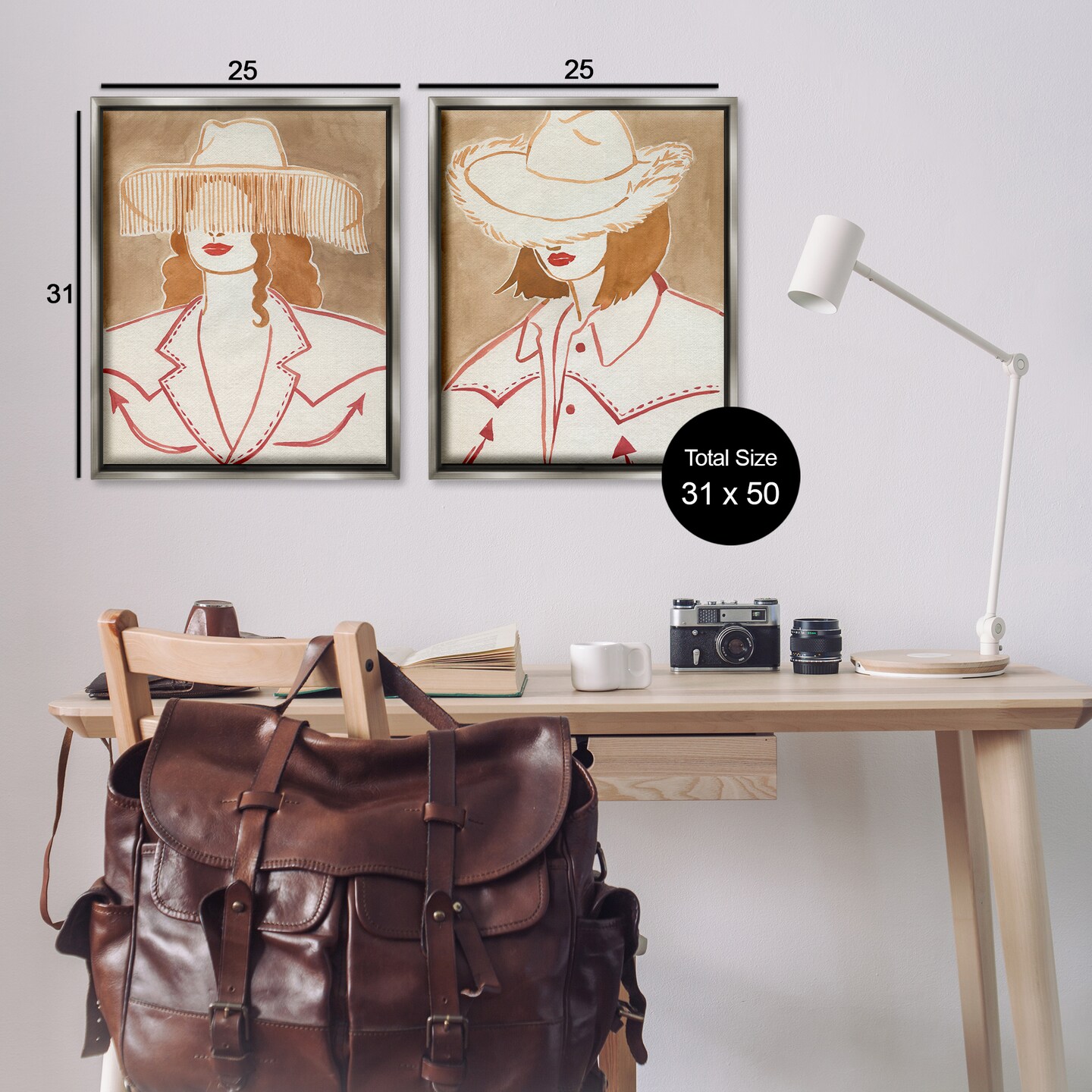 Stupell Industries Boho Cowgirls in Hats 2pc Floater Framed Canvas Wall Art Set Design by Grace Popp