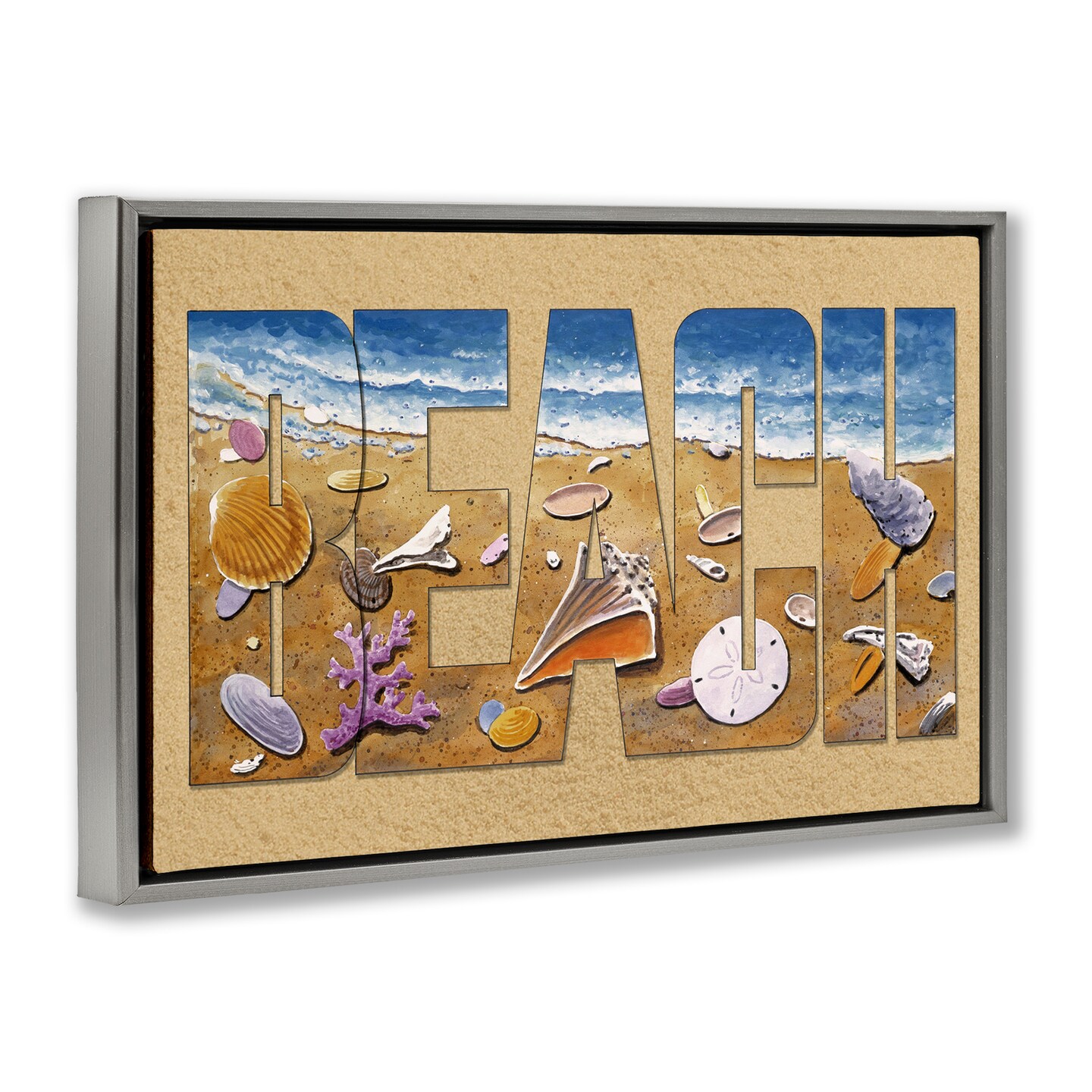 Stupell Industries Outlined Beach Letters Floater Framed Canvas Wall Art Design by Art Brands Holdings, LLC.
