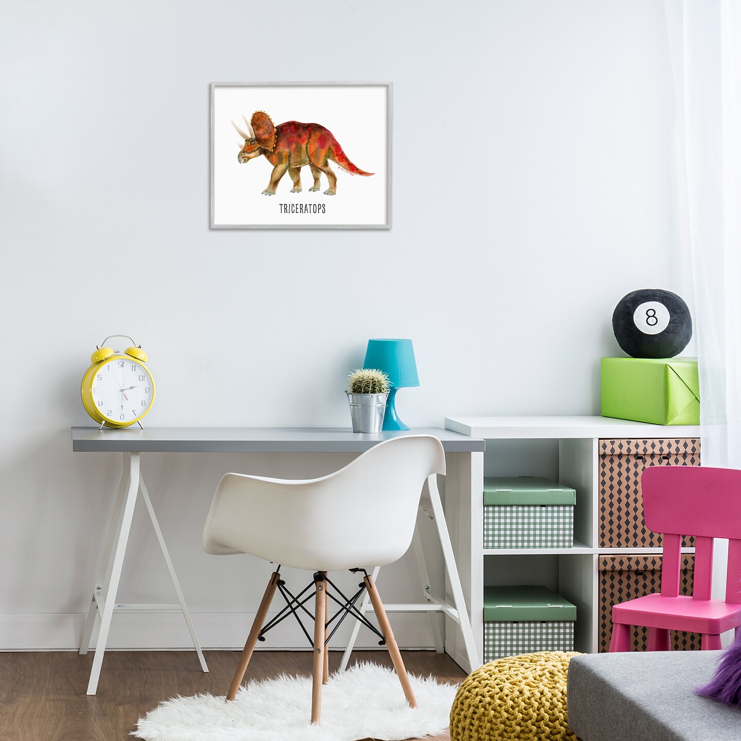 Stupell Industries Triceratops Dinosaur Learning Framed Giclee Wall Art Design by Brett Blumenthal