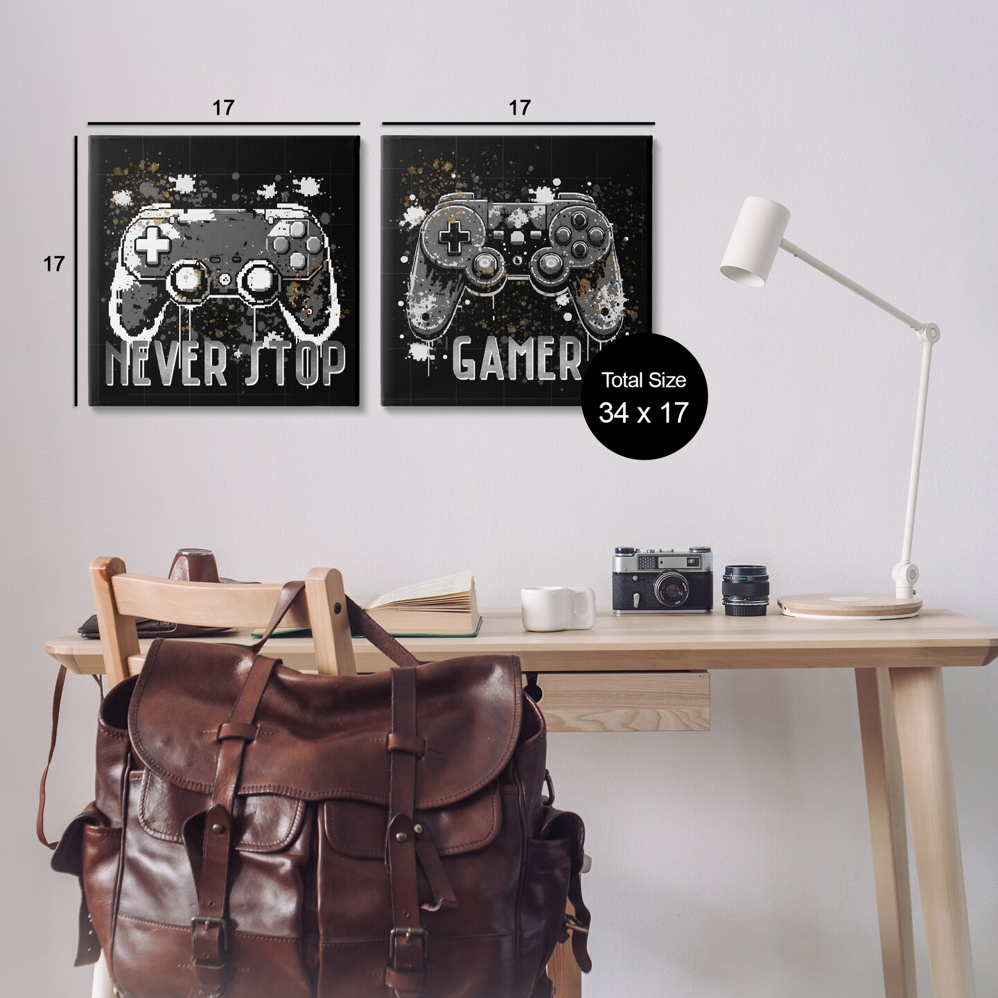 Stupell Industries Never Stop Modern Gamer 2pc Canvas Wall Art Set Design by Kim Allen