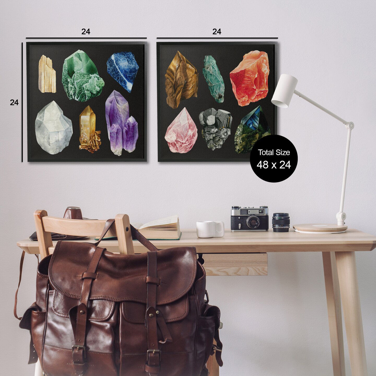 Stupell Industries Various Gemstones on Black 2pc Framed Giclee Wall Art Set Design by Grace Popp