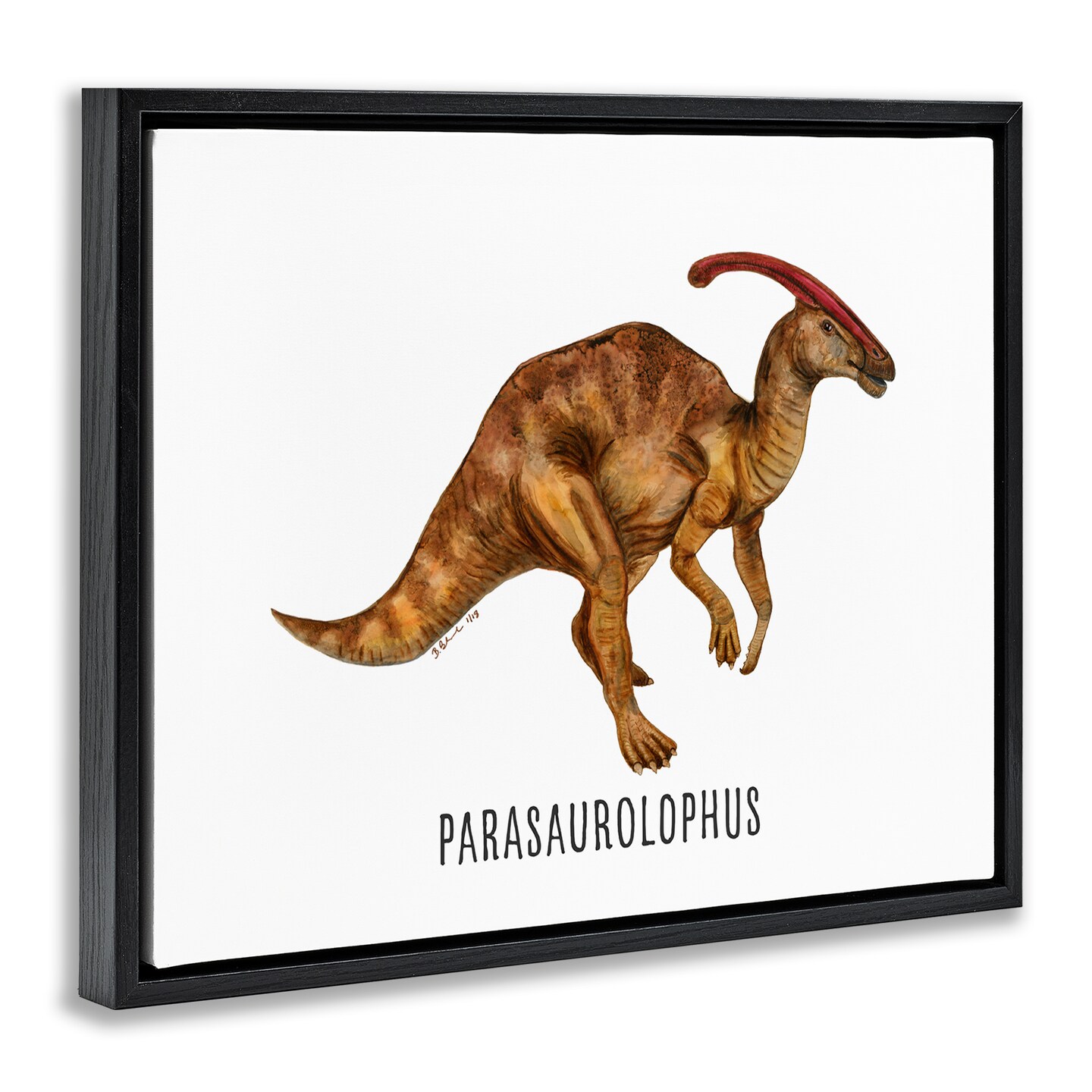 Stupell Industries Parasaurolophus Dinosaur Learning Floater Framed Canvas Wall Art Design by Brett Blumenthal