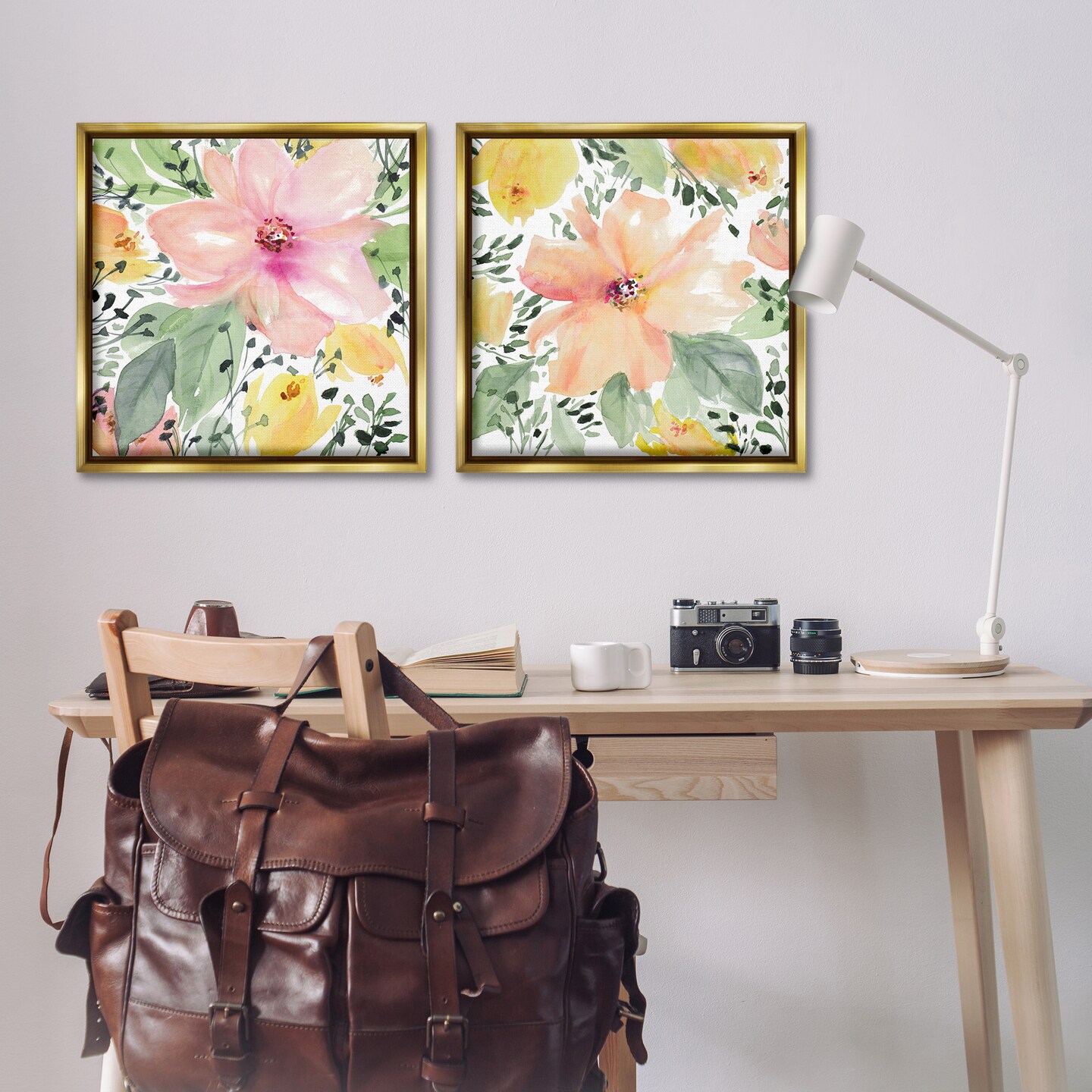 Stupell Industries Large Pink and Coral Bloom 2pc Floater Framed Canvas Wall Art Set Design by Lanie Loreth