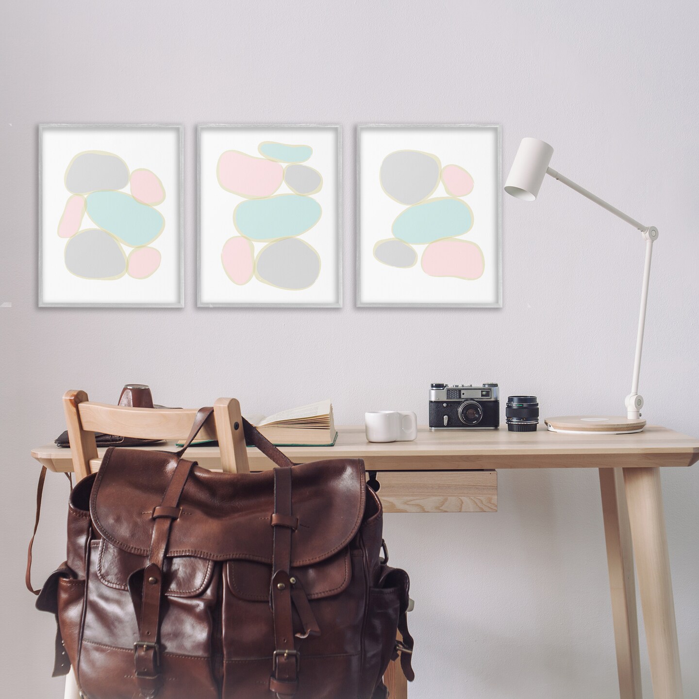Stupell Industries Pastel Stones on White 3pc Framed Giclee Wall Art Set Design by Martina Pavlova