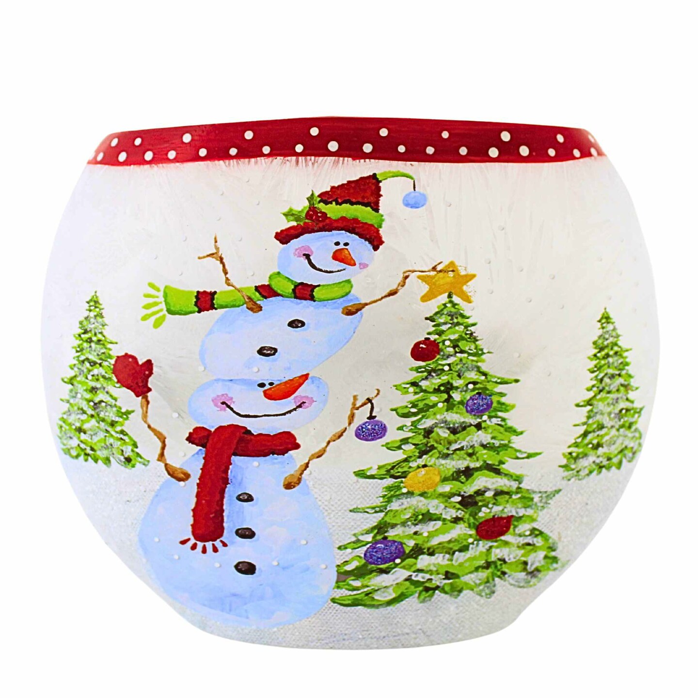Stony Creek 6.25 In Festive Snowman Oval Vase Christmas Lighted Glass Accent , Electric Pre-Lit Christmas