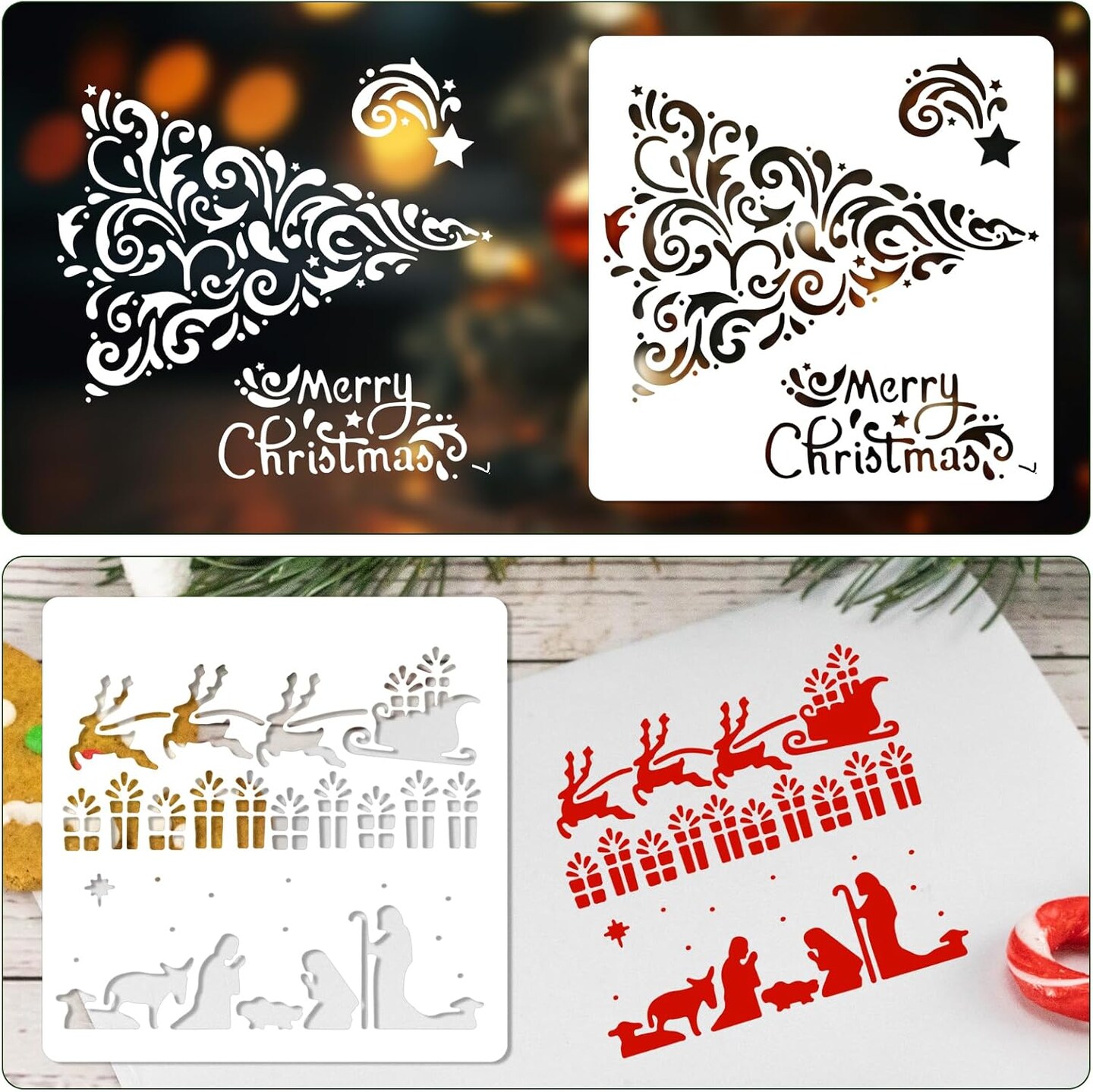 8pcs Christmas Stencils, 5.16x5.08in 8 Designs Christmas Stencils(Classic)5.16"L x 5.08"W