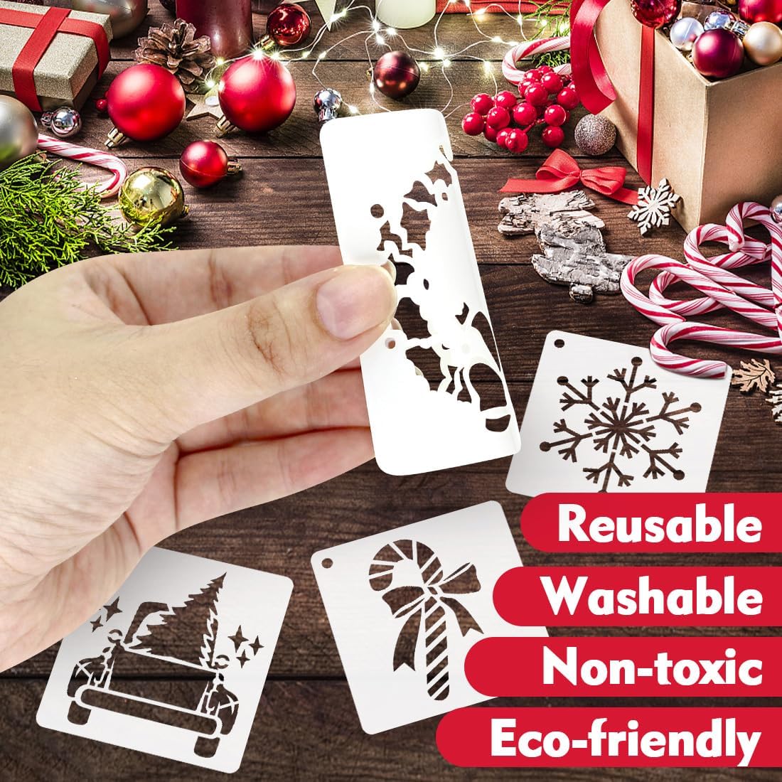 50 PCS Christmas Painting Stencils Reusable Christmas Stencils(Christmas)4"L x 4"W