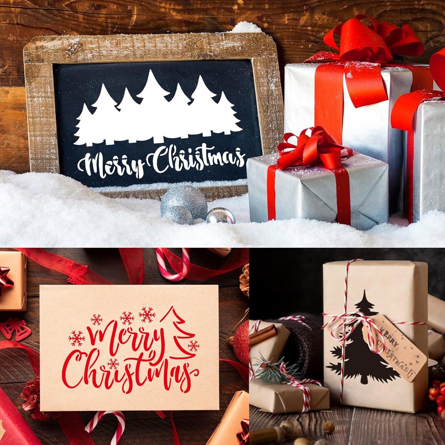 12 Pcs Christmas Tree Stencils for Painting(Holiday)6&#x22;L x 5&#x22;W