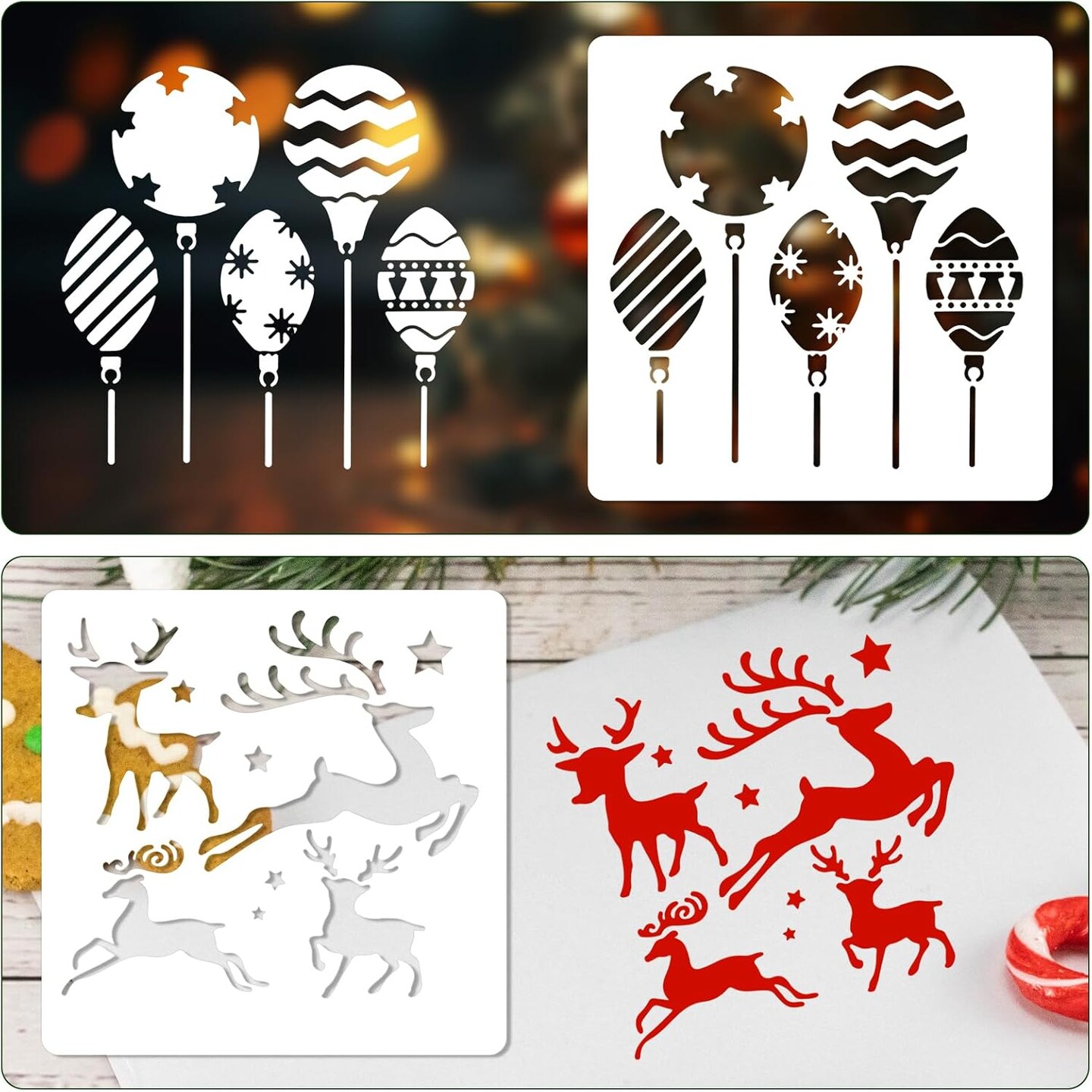 8pcs Christmas Stencils, 5.16x5.08in 8 Designs Christmas Stencils(Classic)5.16"L x 5.08"W