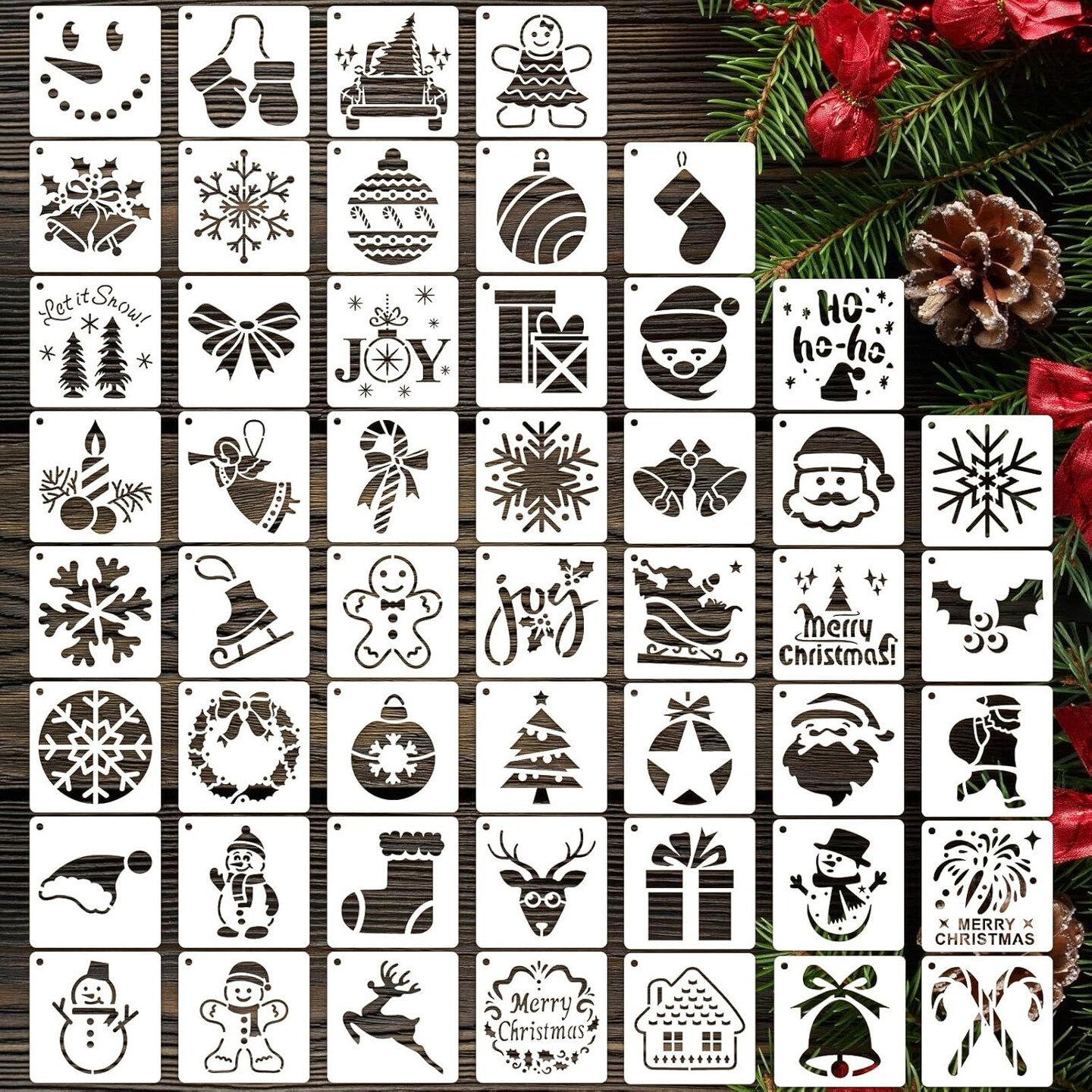 50 PCS Christmas Painting Stencils Reusable Christmas Stencils(Christmas)4"L x 4"W