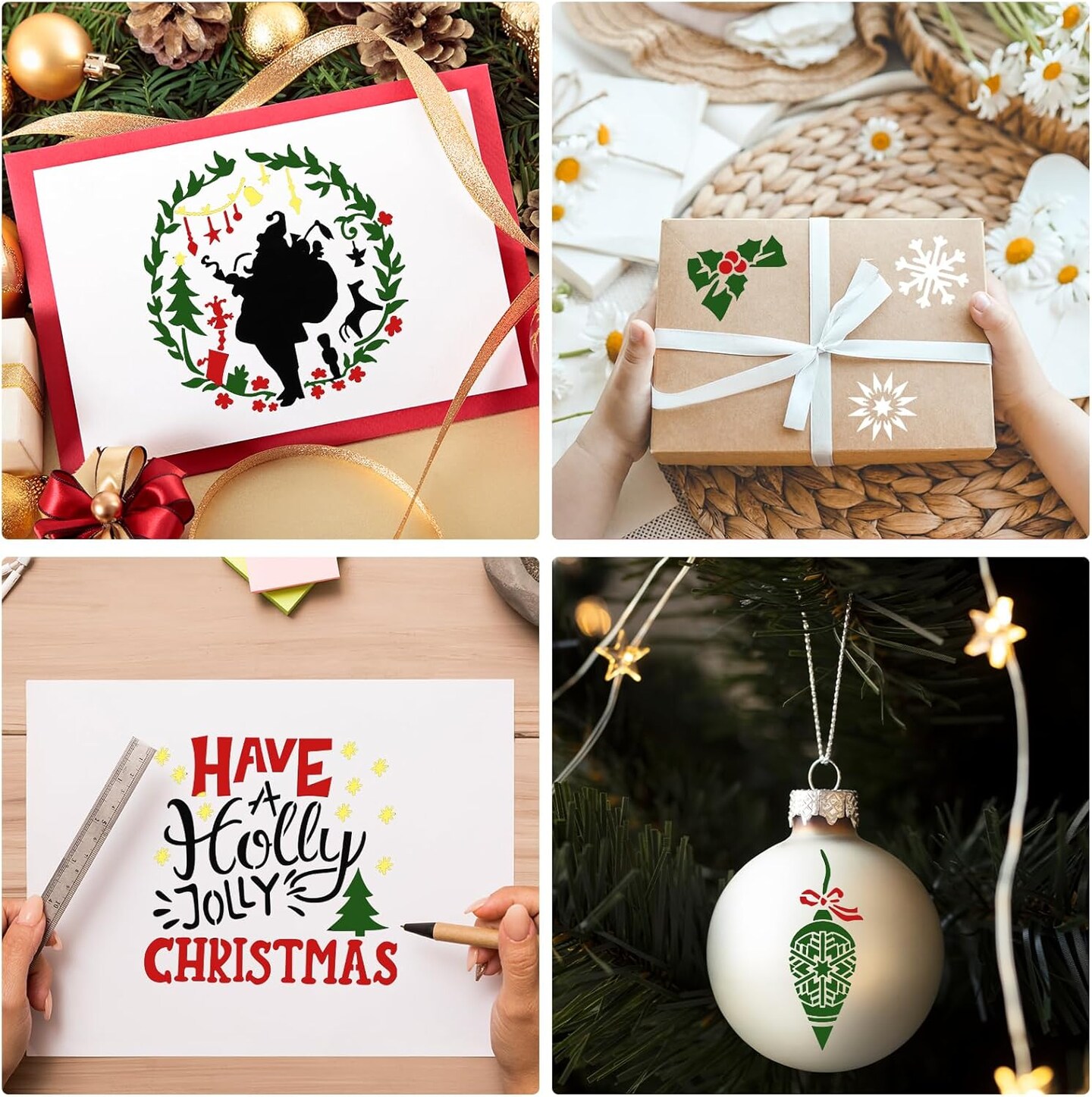 16Pcs Christmas Stencils for Painting on Wood(6&#x22;L x 6&#x22;W)