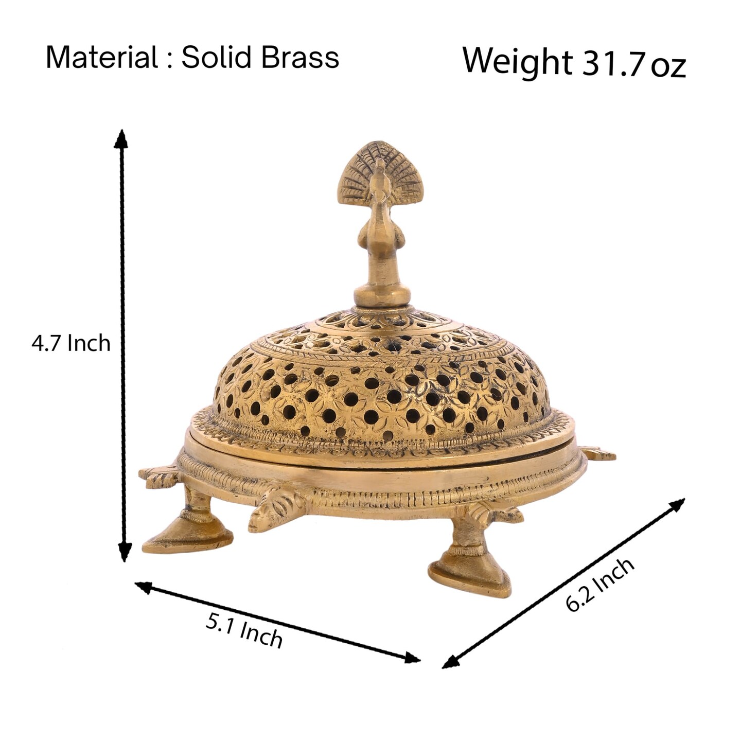 Brass Peacock Incense Dhoop Burner Aroma for Prayer Puja Meditation Spiritual Events Dhoopam for Havan Rituals - Diwali Decoration Loban Dhoop Dani for Temple Home Office (4.7x5.1 Inches)