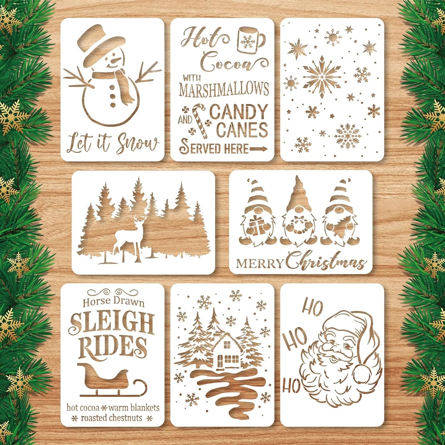 11x8in Large Merry Christmas Stencils Xmas Tree Snowflake