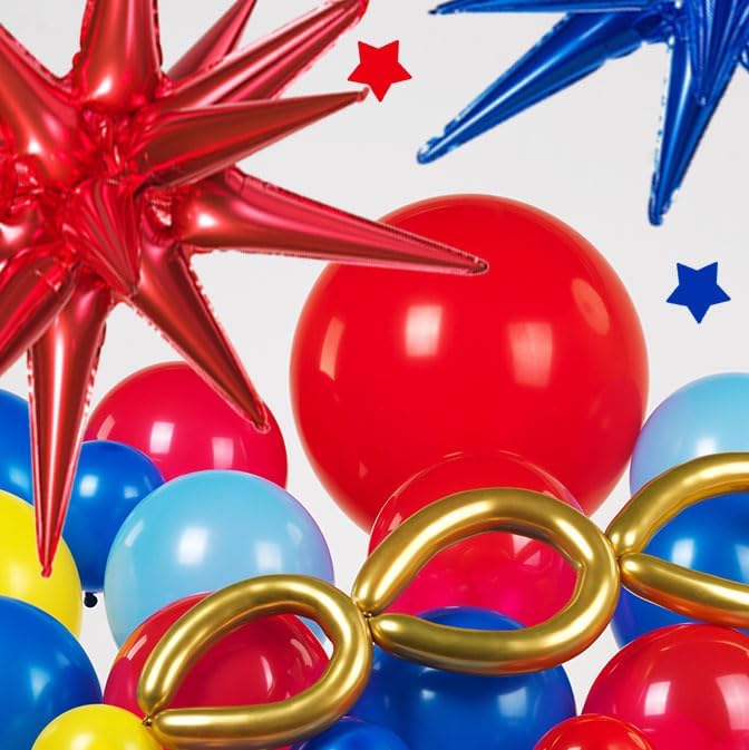 Red Blue Yellow Balloon Garland Arch Kit (140 Pcs) – Primary Color Latex Balloons with Foil Stars, Cartoon Carnival, Circus, Superhero Theme Birthday Party Supplies Decorations