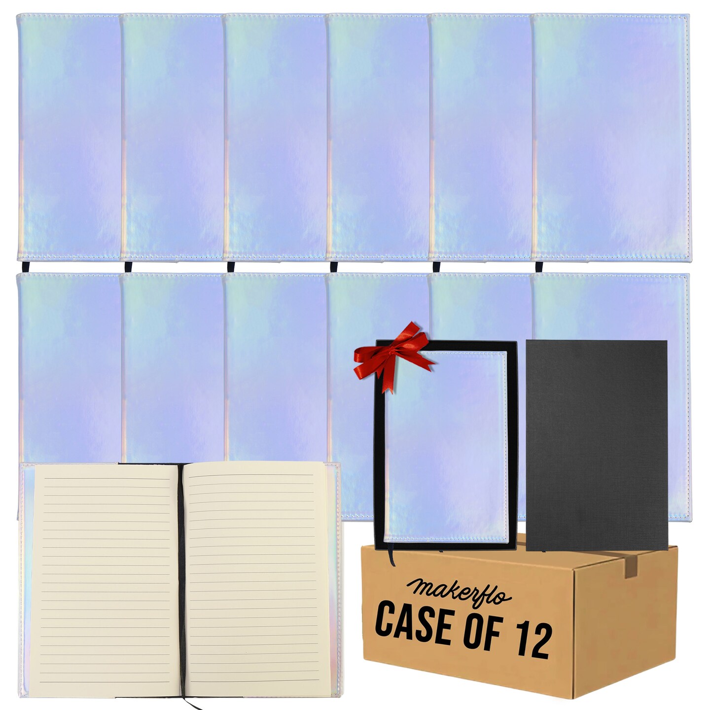 MakerFlo Laserette™ Journal Notebook – Pack of 12 Engravable and Refillable Vegan Leather Journal with Lined Pages and Gift Box, Wholesale & Bulk